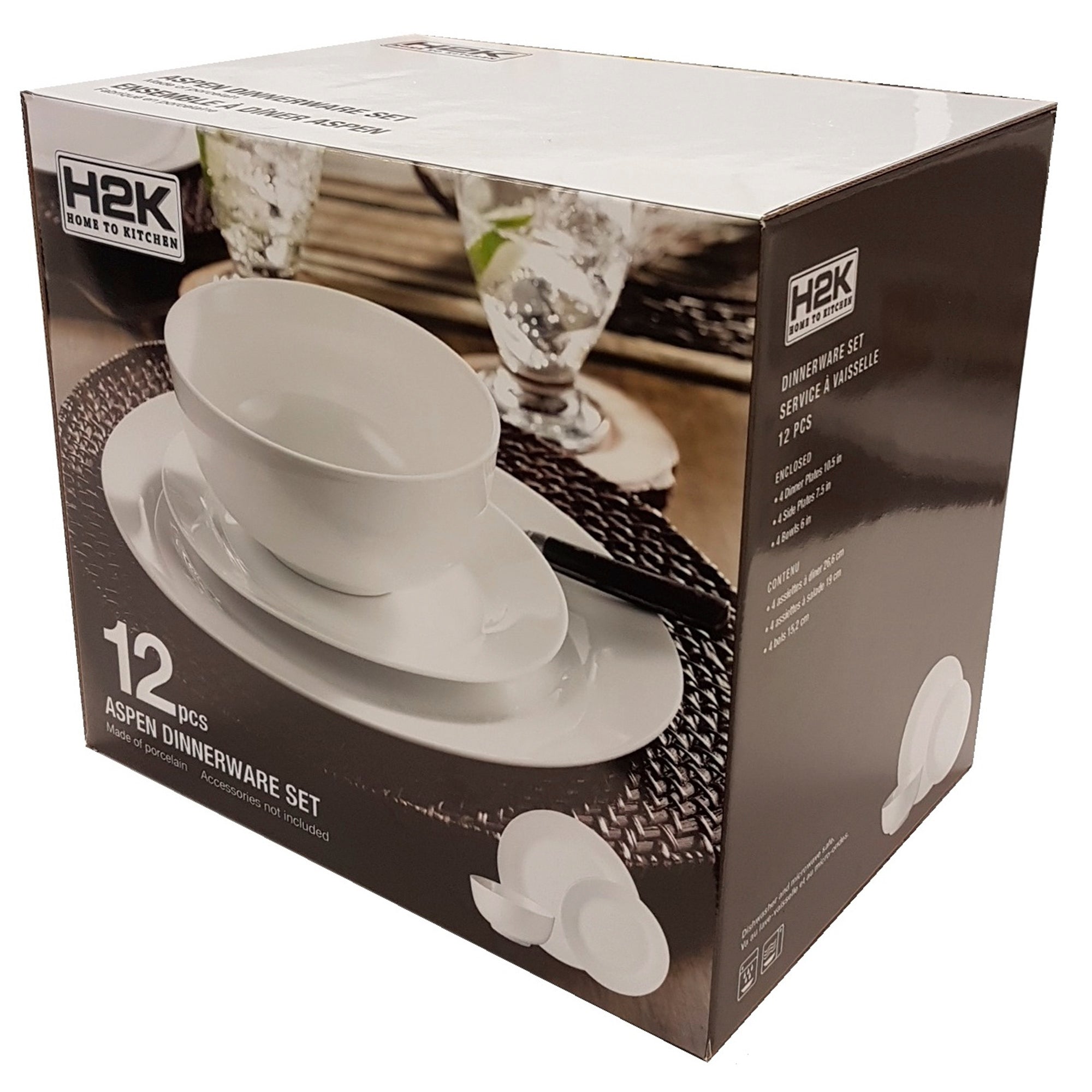 Dinnerware Set 12 Piece Plain White Round Rim, Service for 4 