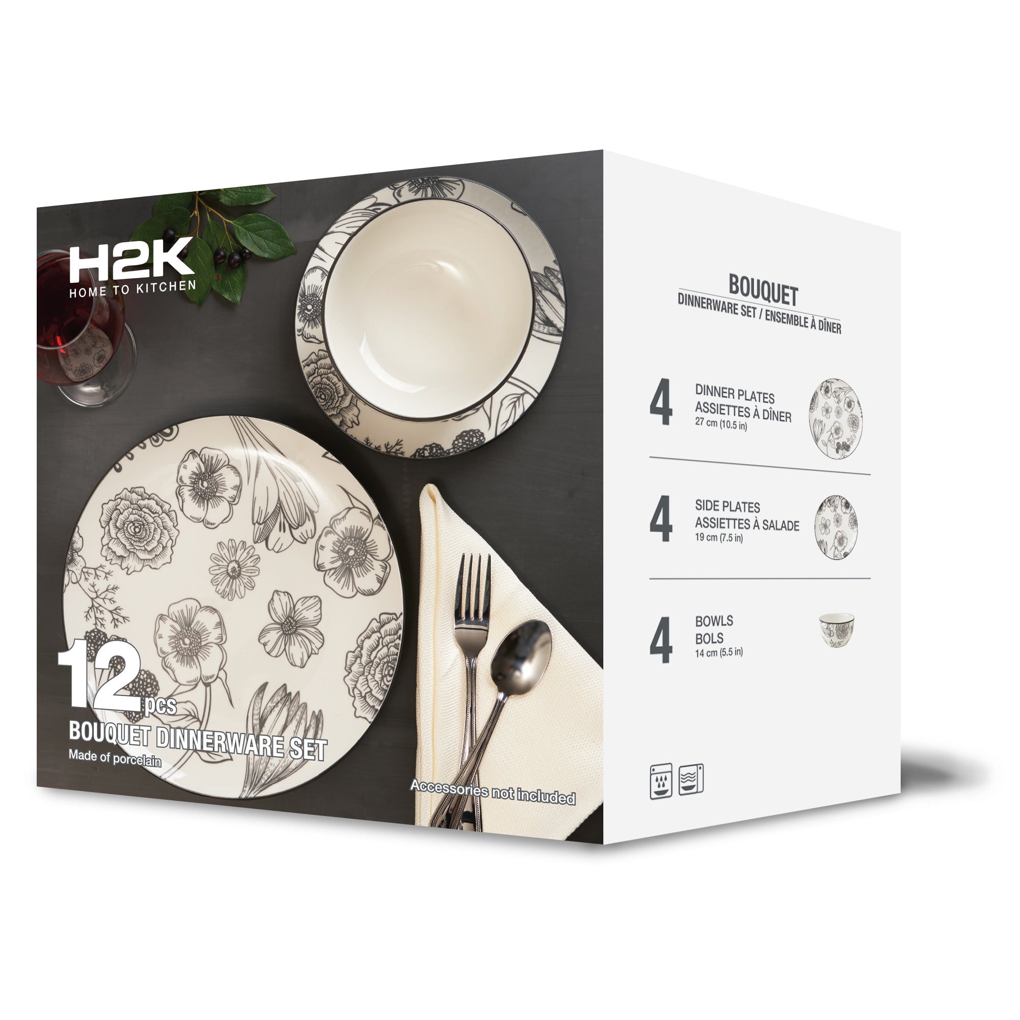 Dinnerware Set 12 Piece Porcelain Coupe Banquet, Service for 4 