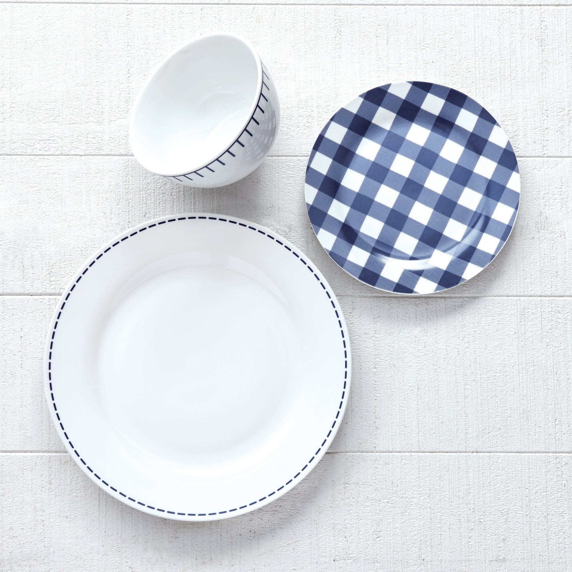 Dinnerware Set 12 Piece Rustic Cottage Navy/White, Service for 4 