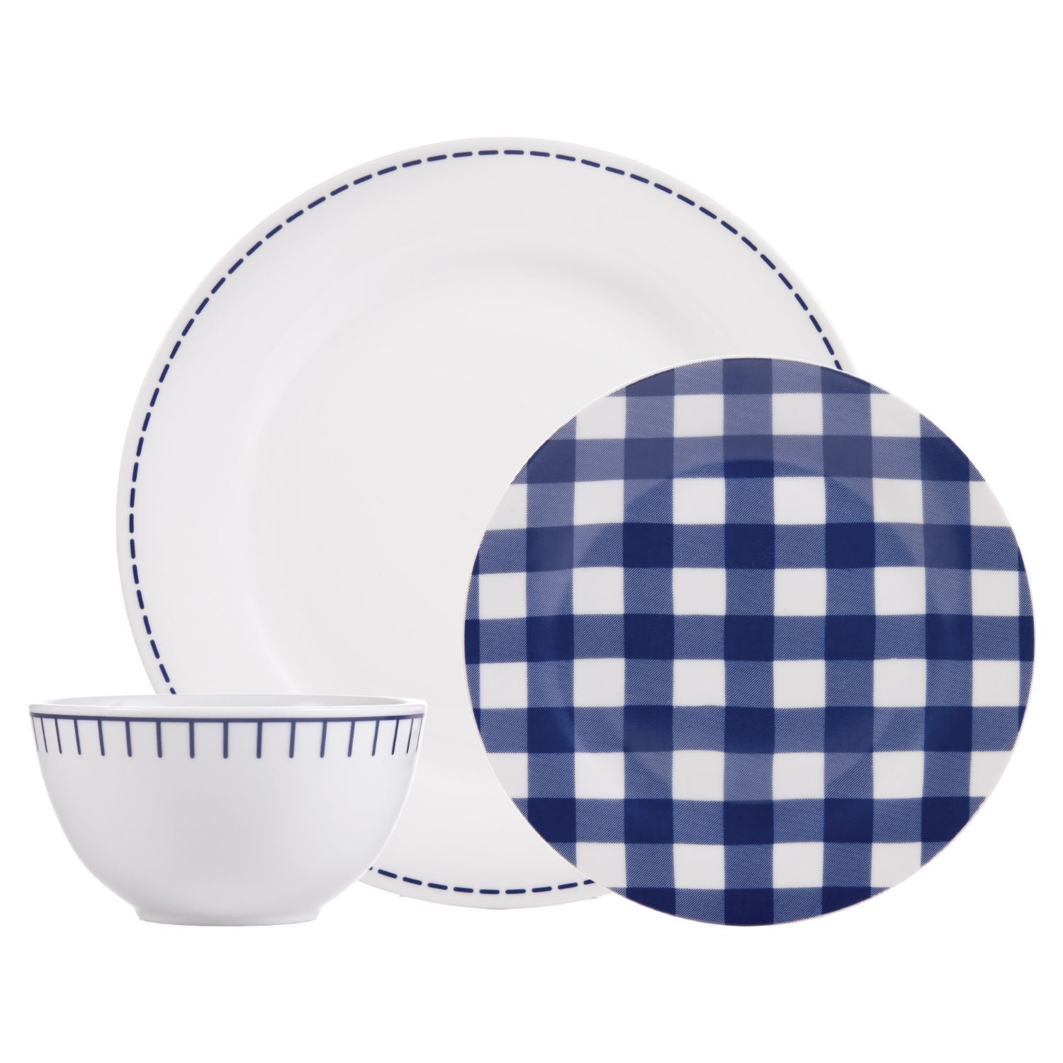 Dinnerware Set 12 Piece Rustic Cottage Navy/White, Service for 4 