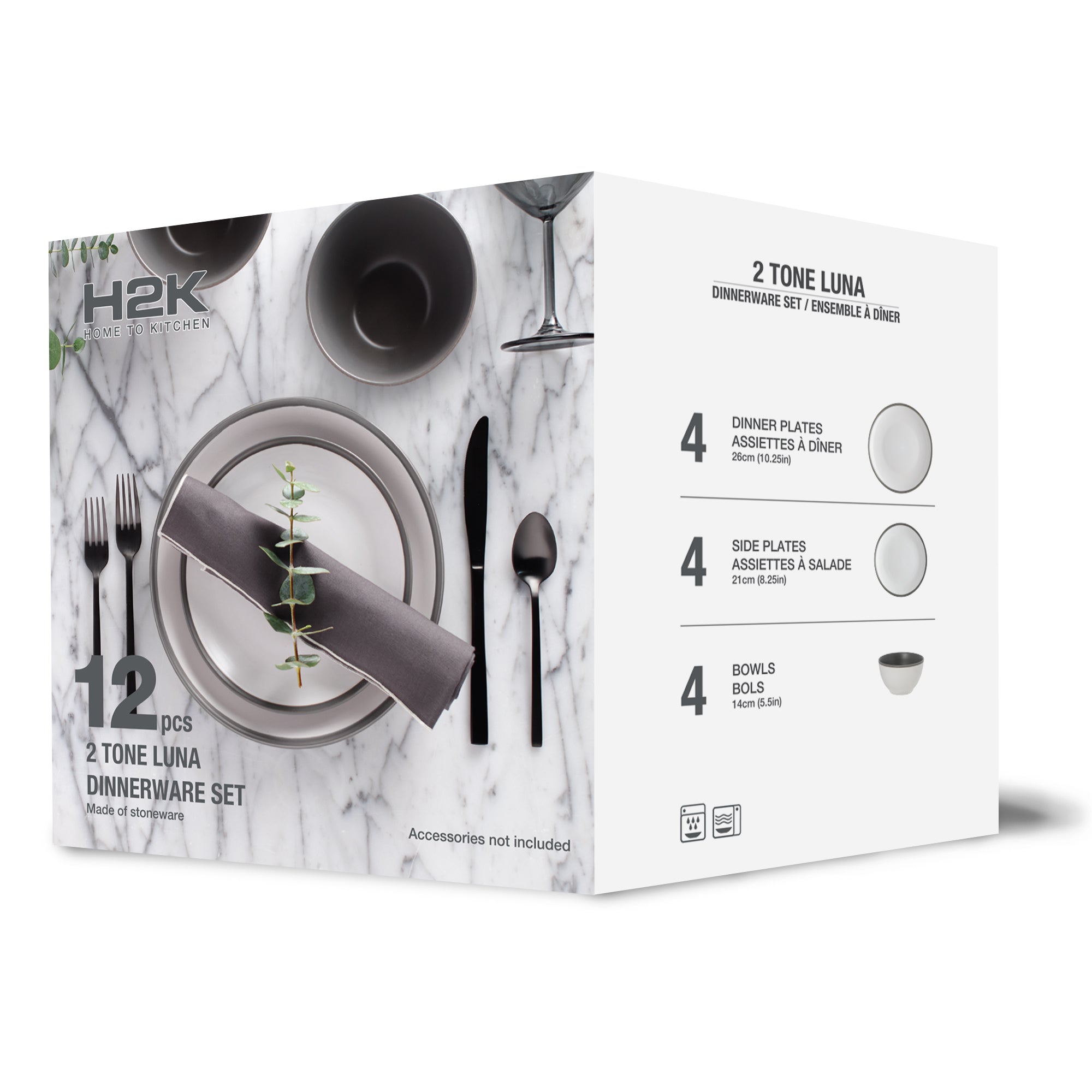 Dinnerware Set 12 Piece Stoneware 2 Tone, Service for 4 