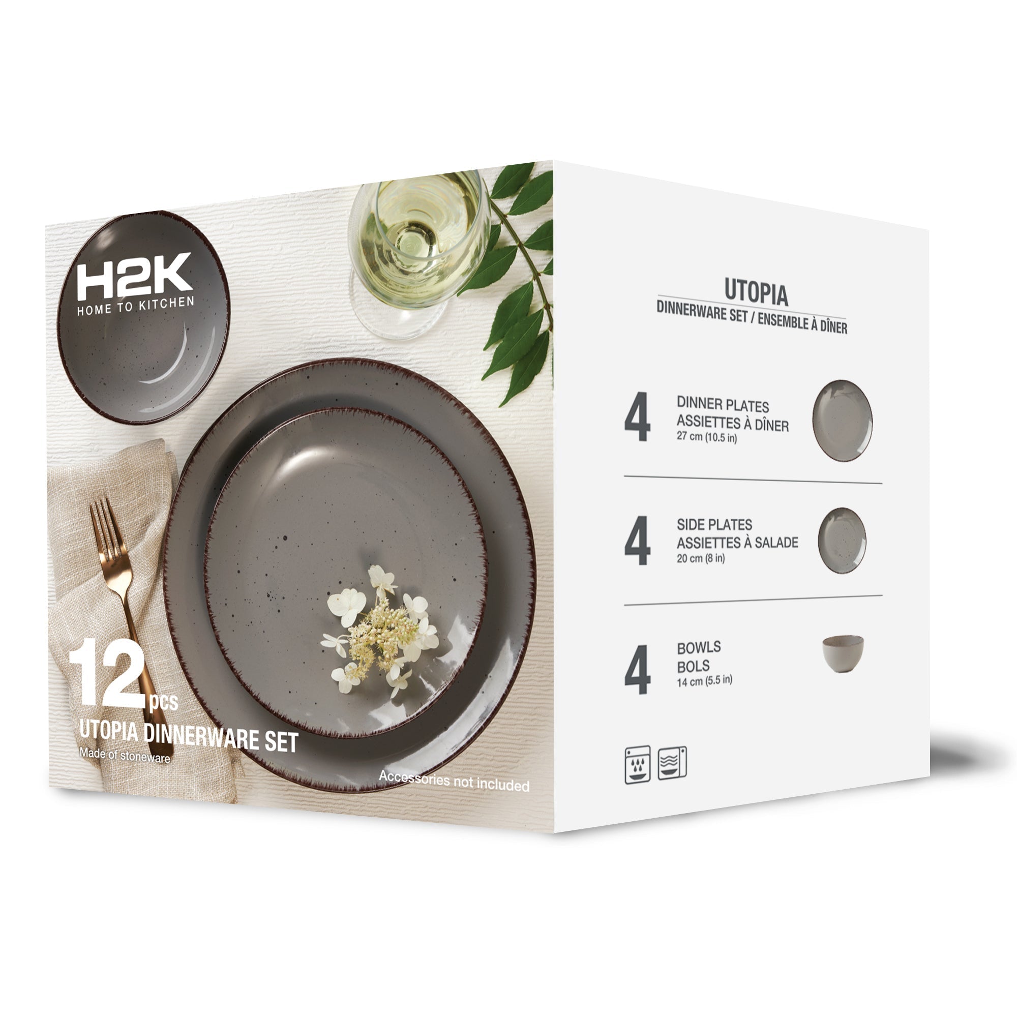 Dinnerware Set 12 Piece Stoneware Coupe, Service for 4 