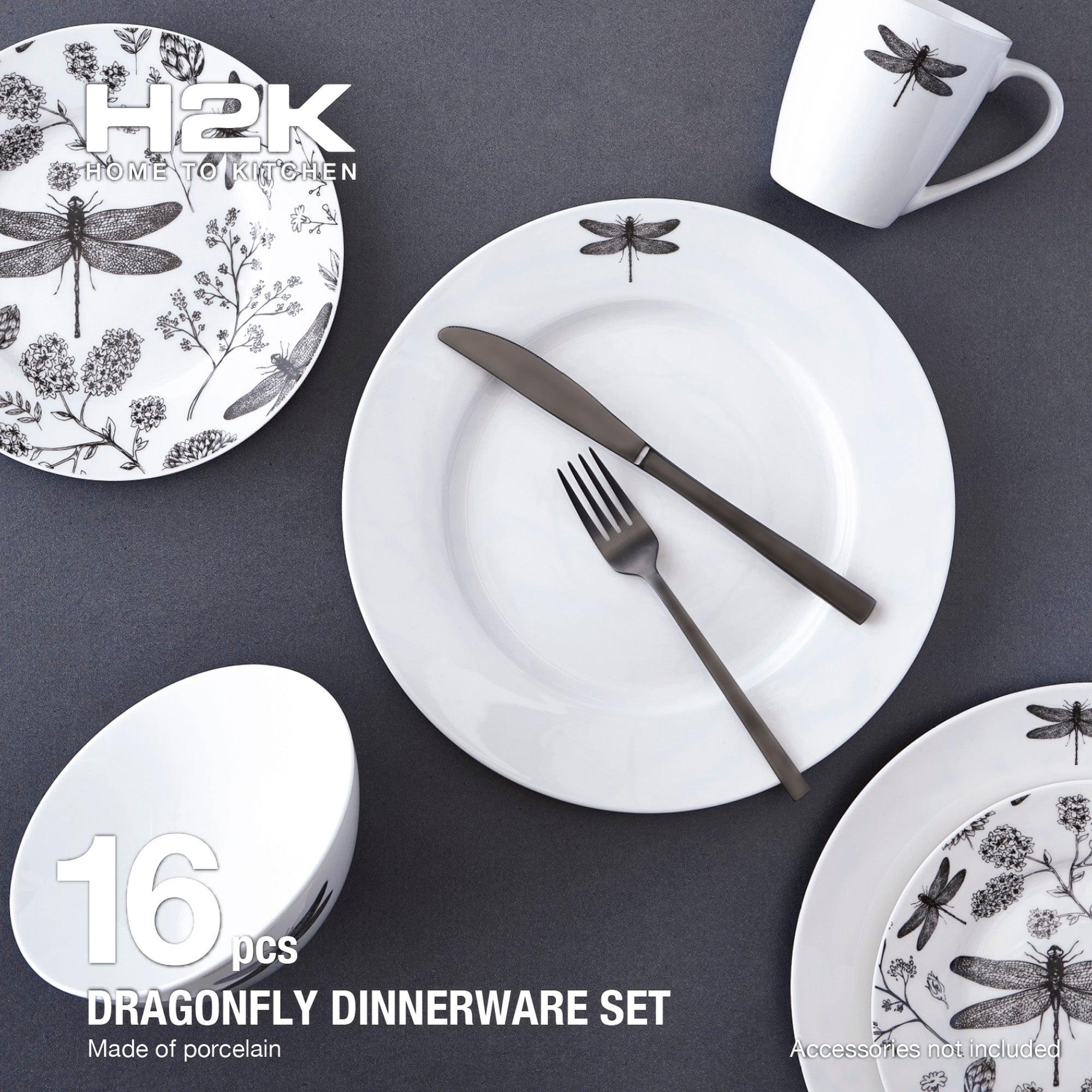 Dinnerware Set 16 Piece Dragonfly, Service for 4 