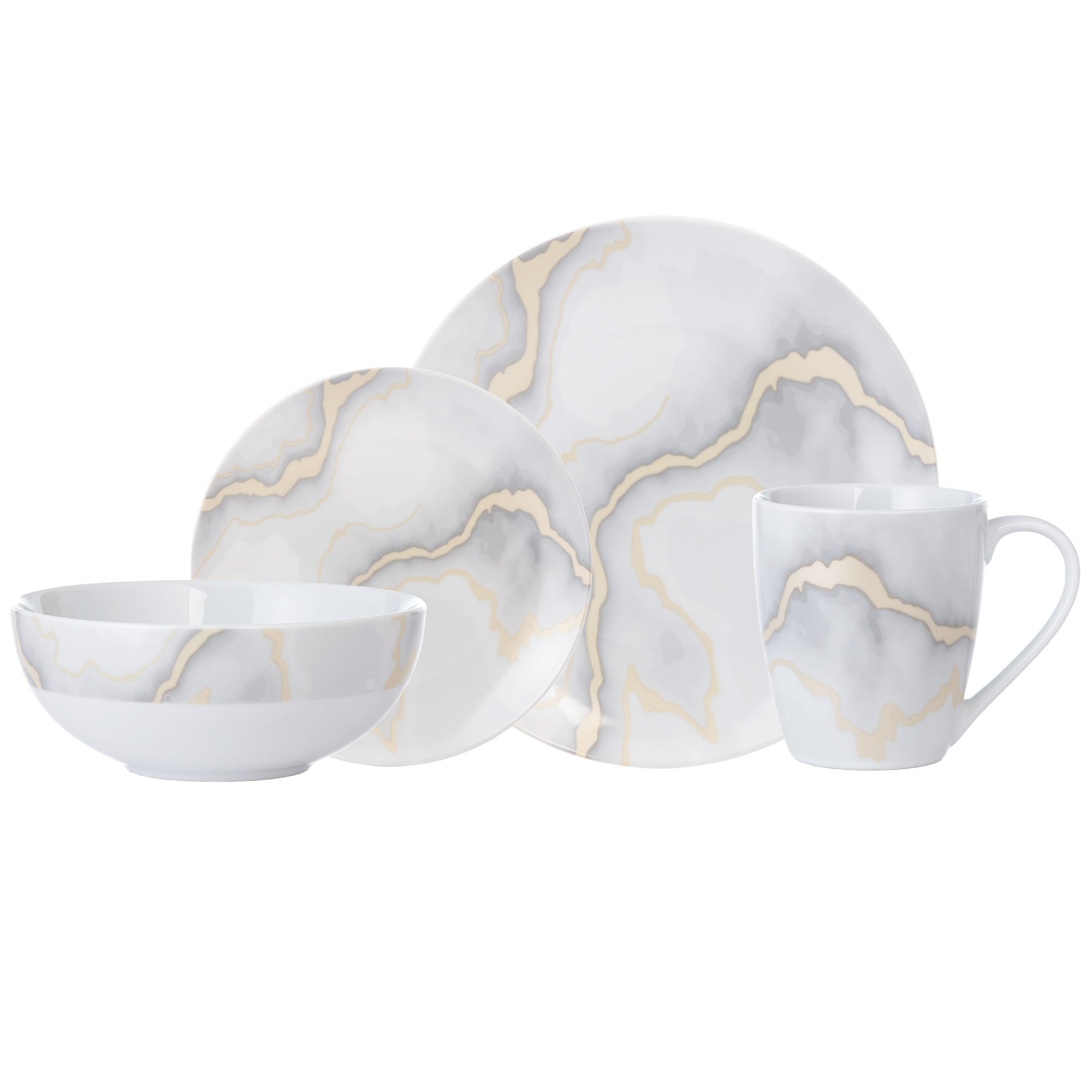 Dinnerware Set 16 Piece Electric Gold Marble, Service for 4 
