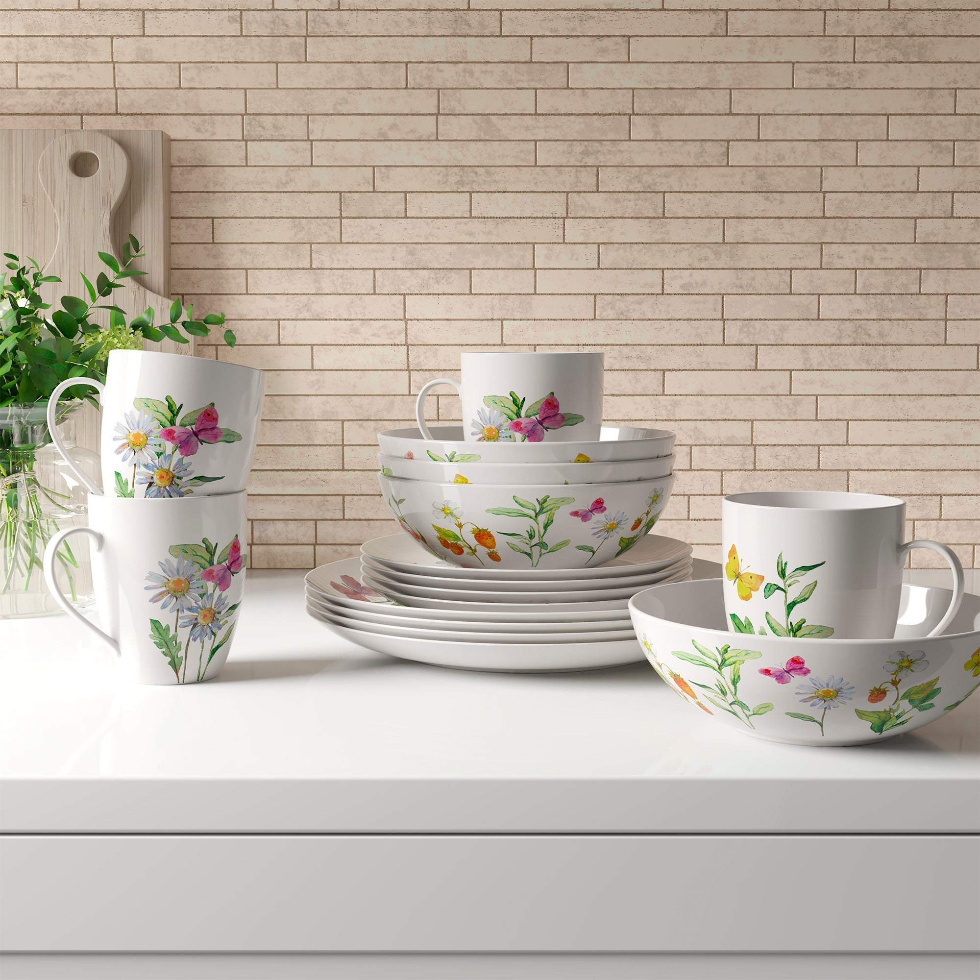 Dinnerware Set 16 Piece Garden Butterflies, Service for 4 