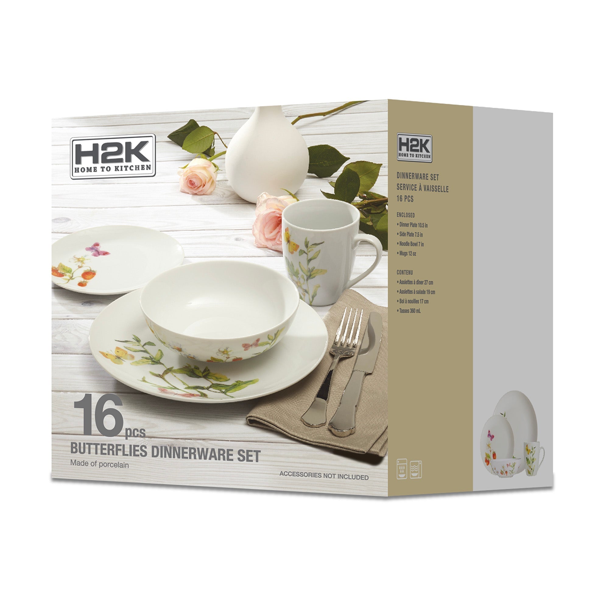 Dinnerware Set 16 Piece Garden Butterflies, Service for 4 