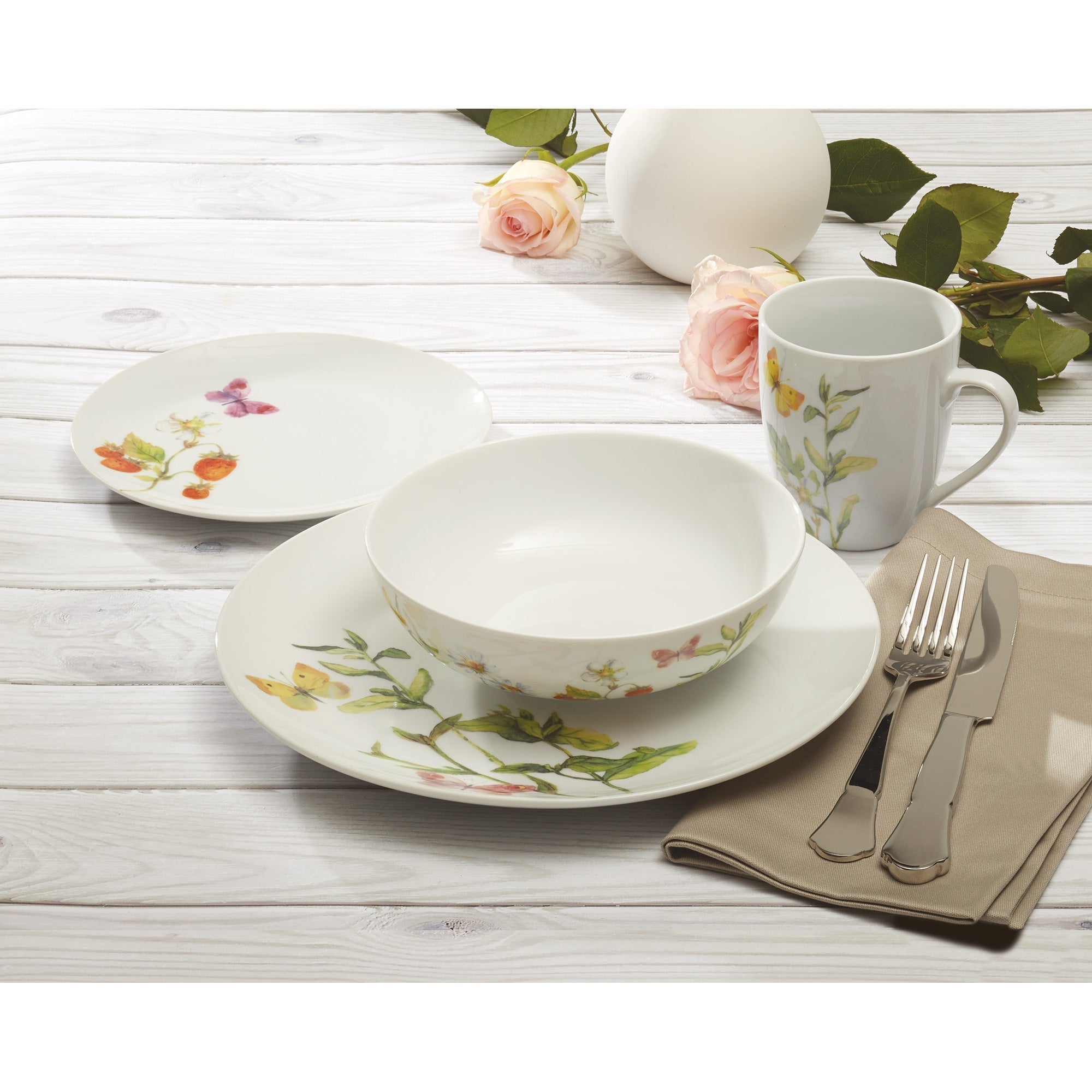 Dinnerware Set 16 Piece Garden Butterflies, Service for 4 