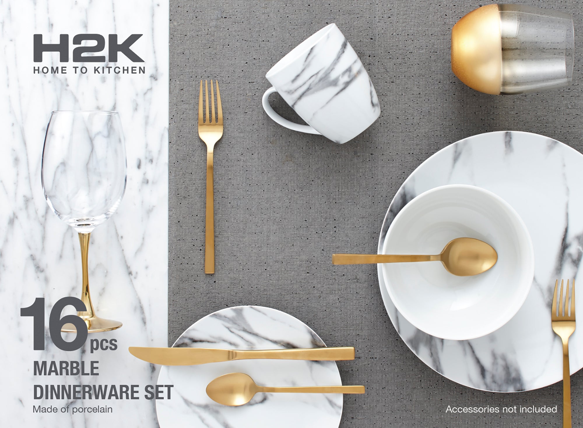 Dinnerware Set 16 Piece Porcelain Coupe Marble, Service for 4 