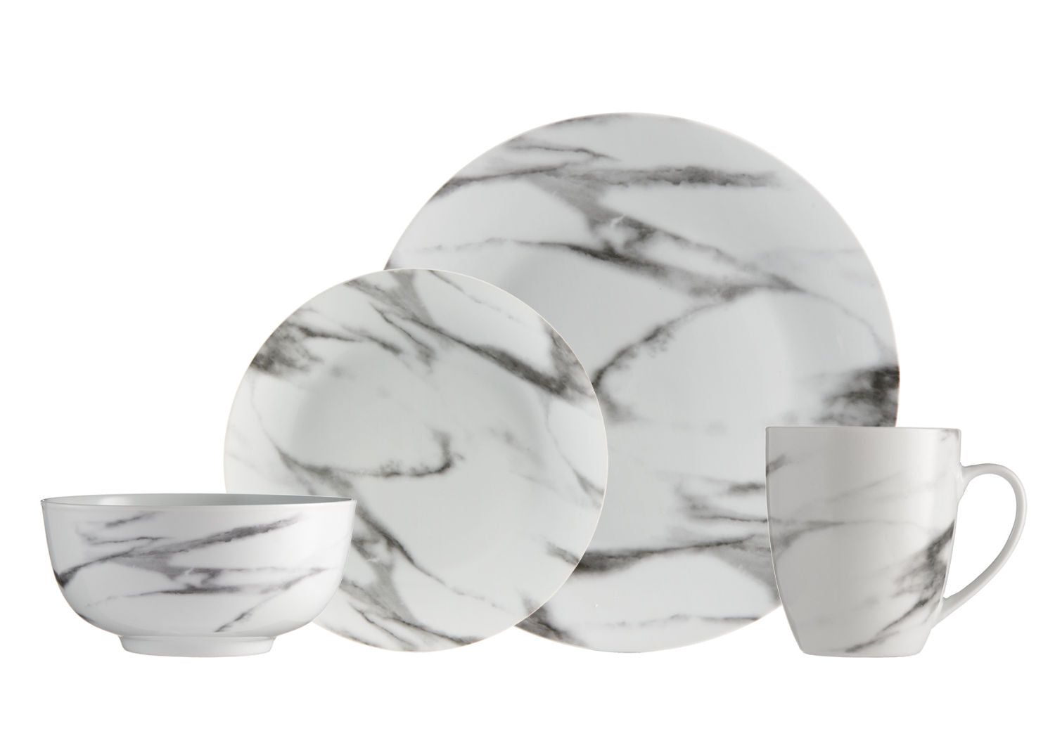 Dinnerware Set 16 Piece Porcelain Coupe Marble, Service for 4 