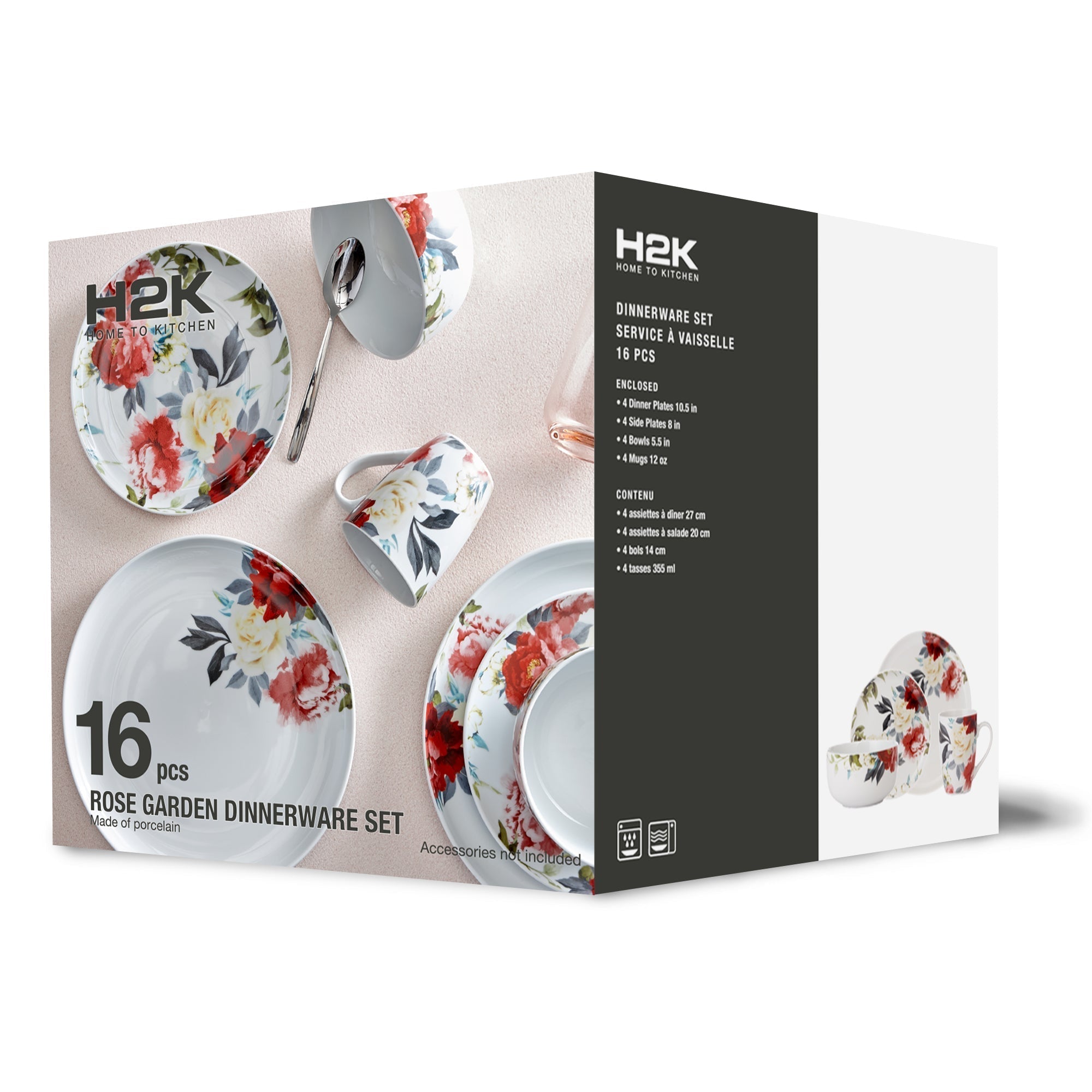 Dinnerware Set 16 Piece Rose Gardens, Service for 4 