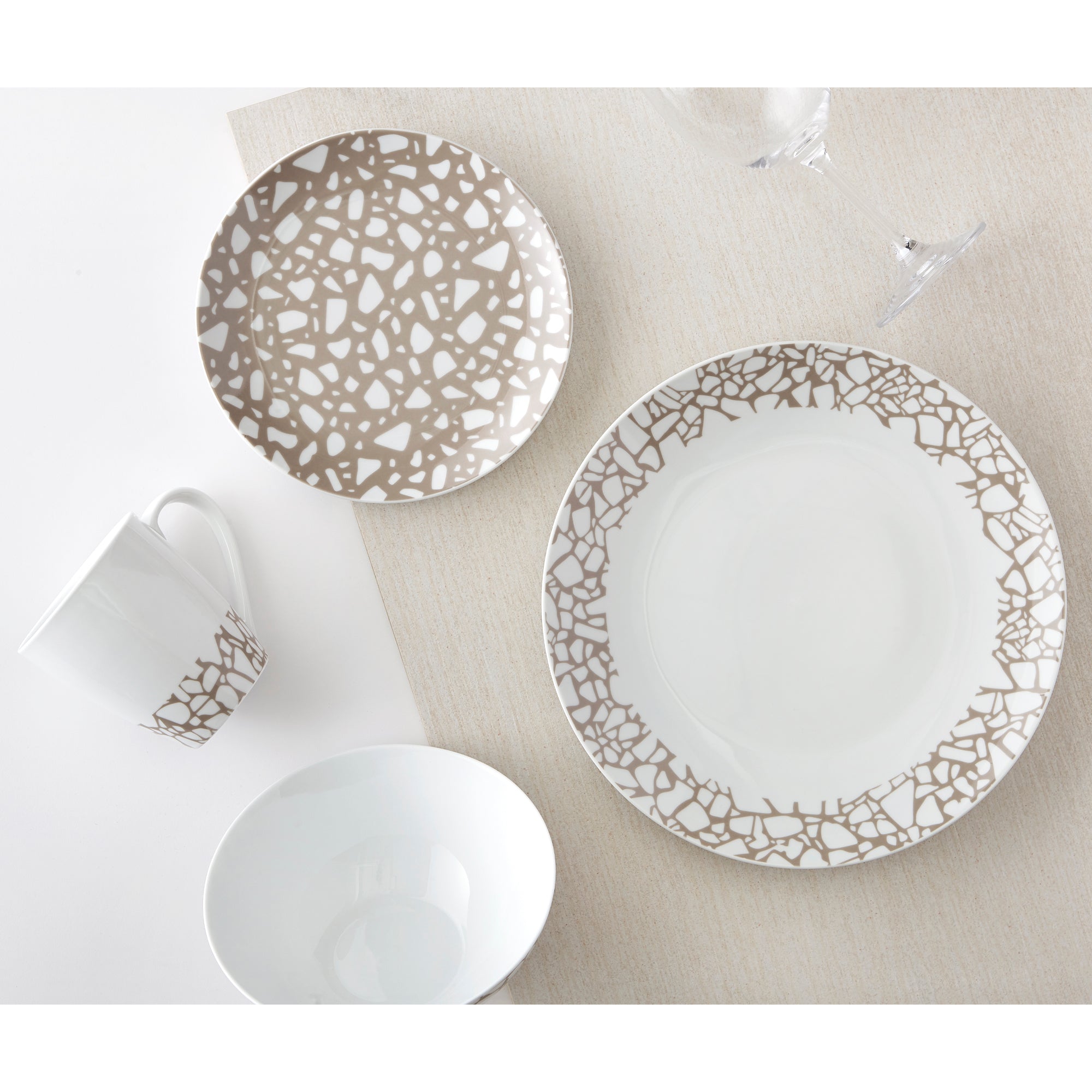 Dinnerware Set 16 Piece Terrazzo Beige, Service for 4 