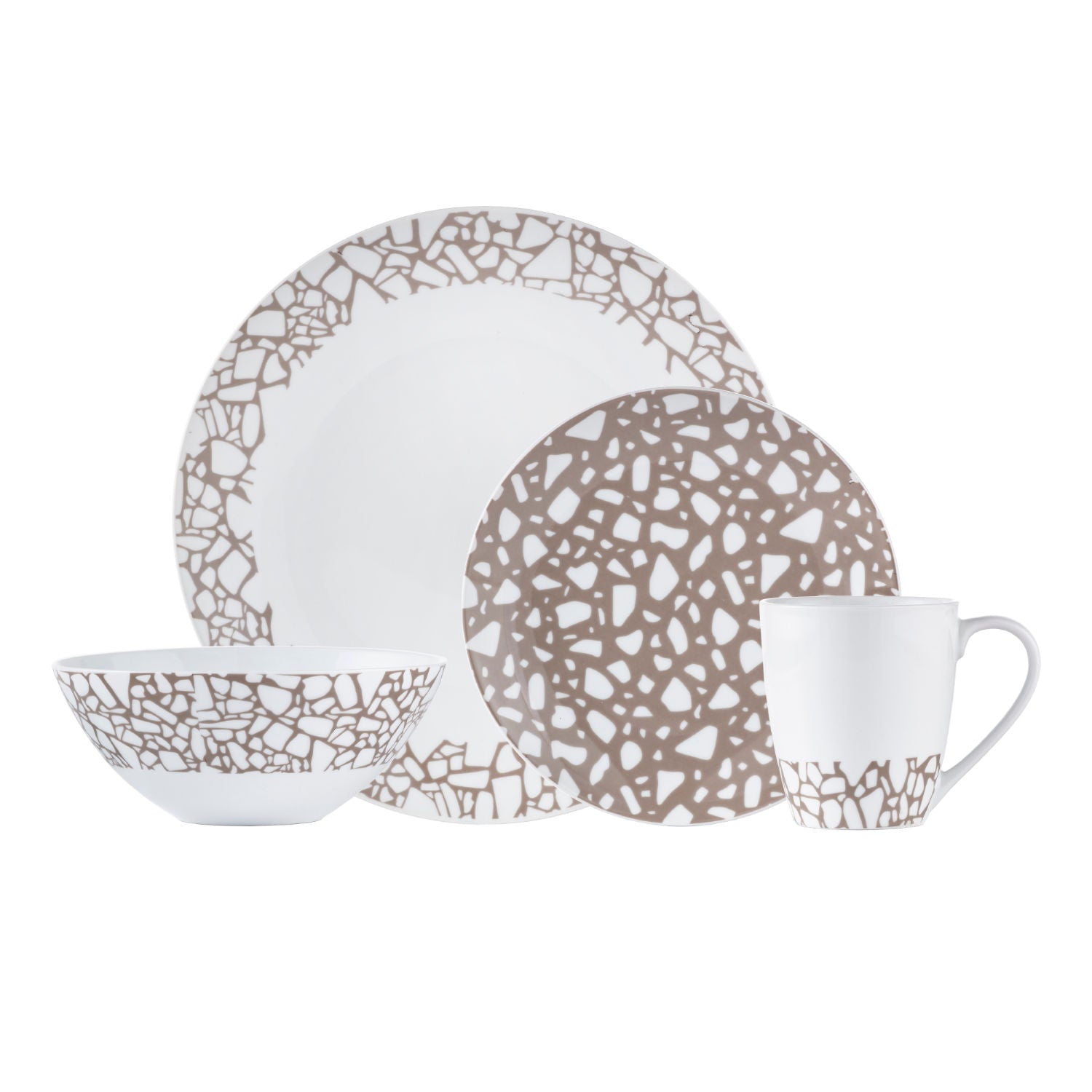 Dinnerware Set 16 Piece Terrazzo Beige, Service for 4 