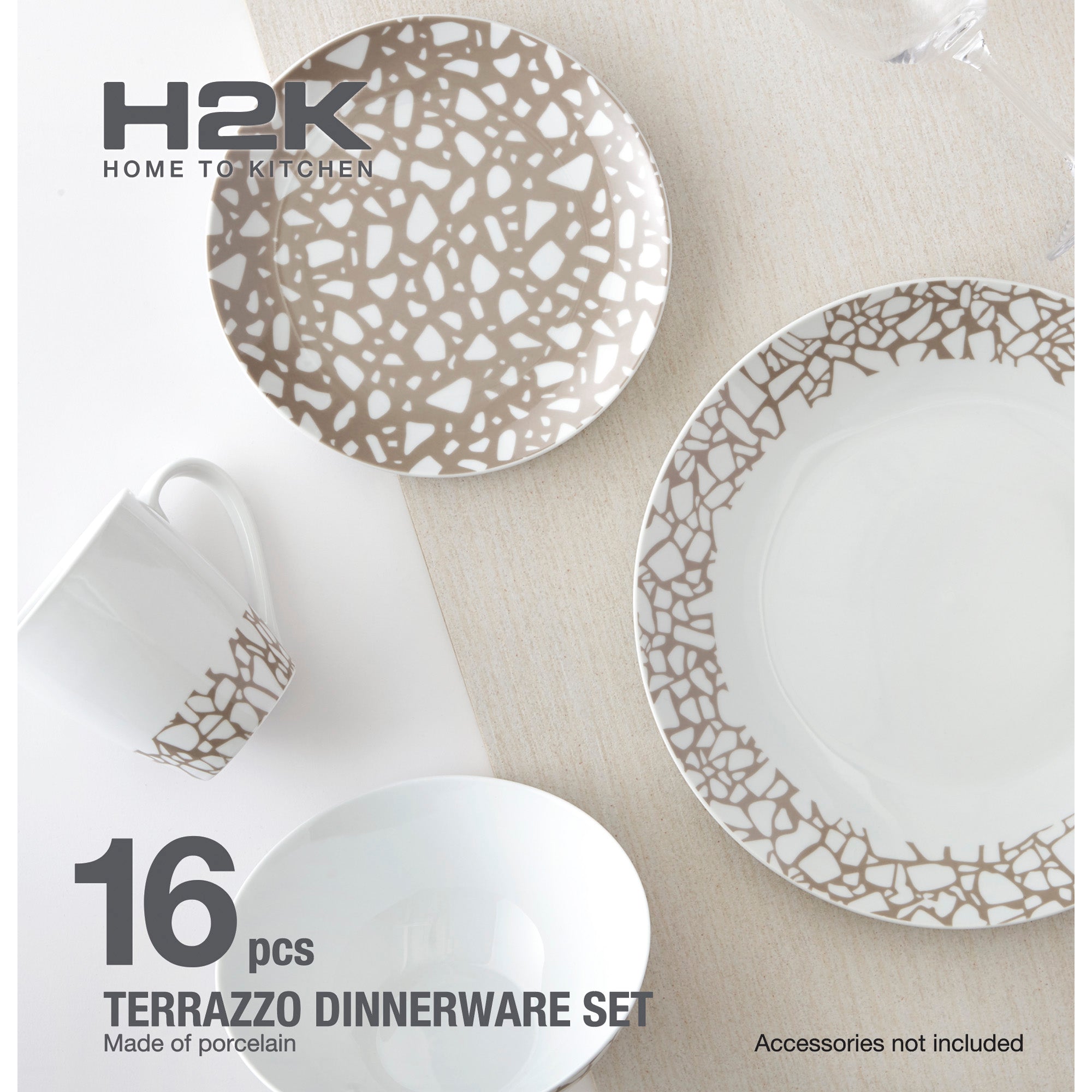Dinnerware Set 16 Piece Terrazzo Beige, Service for 4 