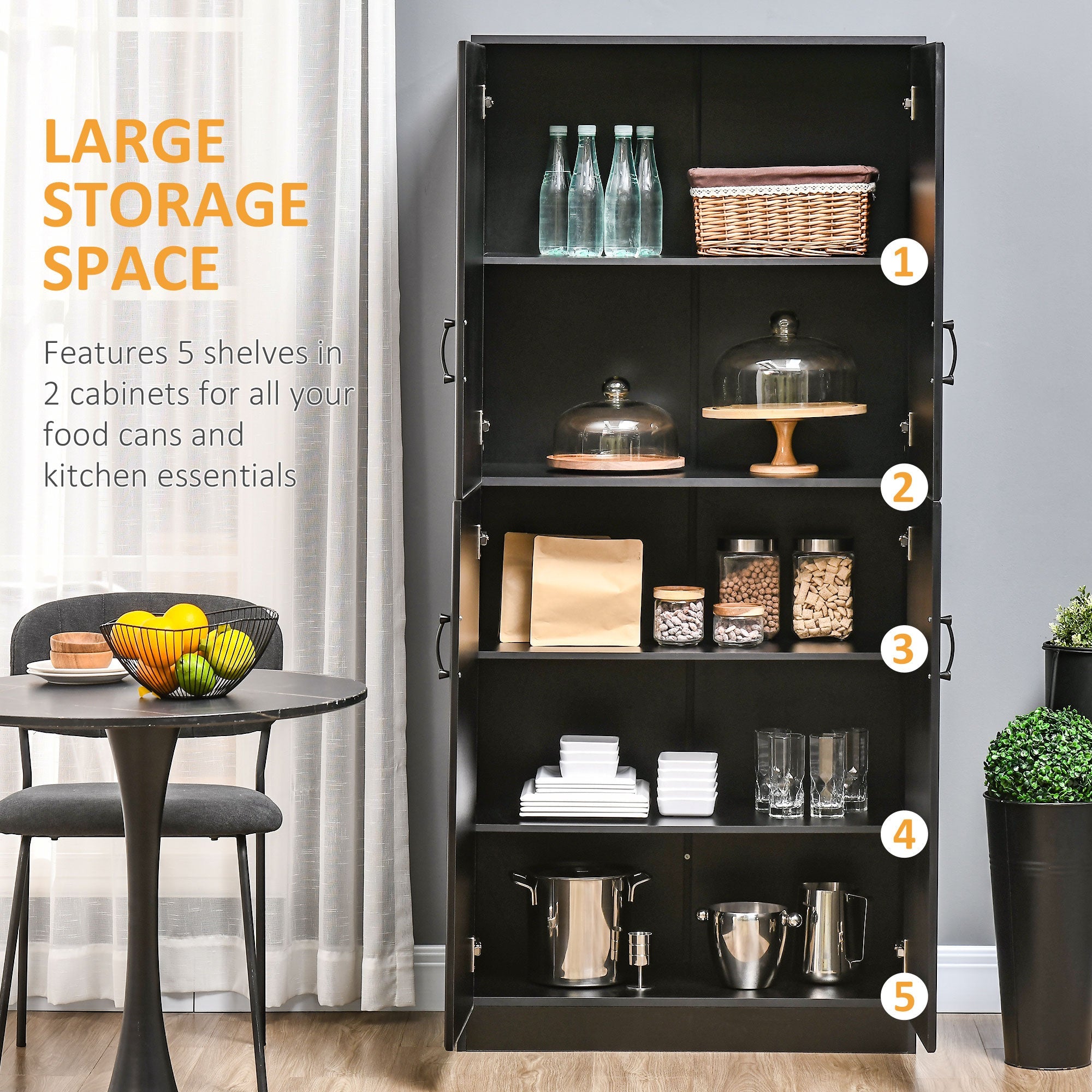 HOMCOM 71" Black Kitchen Pantry Cabinet Freestanding Storage with Hinged Doors Adjustable Shelves 
