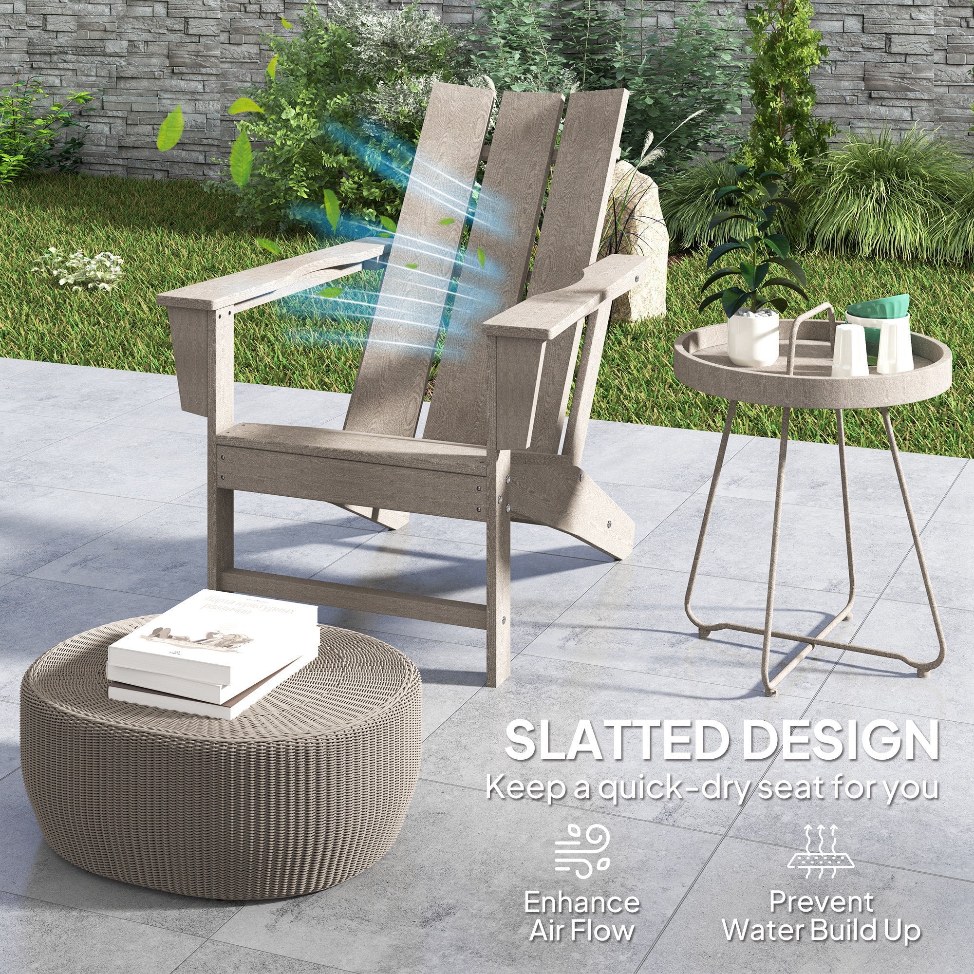 Outsunny HDPE Plastic Adirondack Chair, Muskoka Chair with High Back and Wide Armrests for Fire Pit, Patio, Porch, Dark Grey 