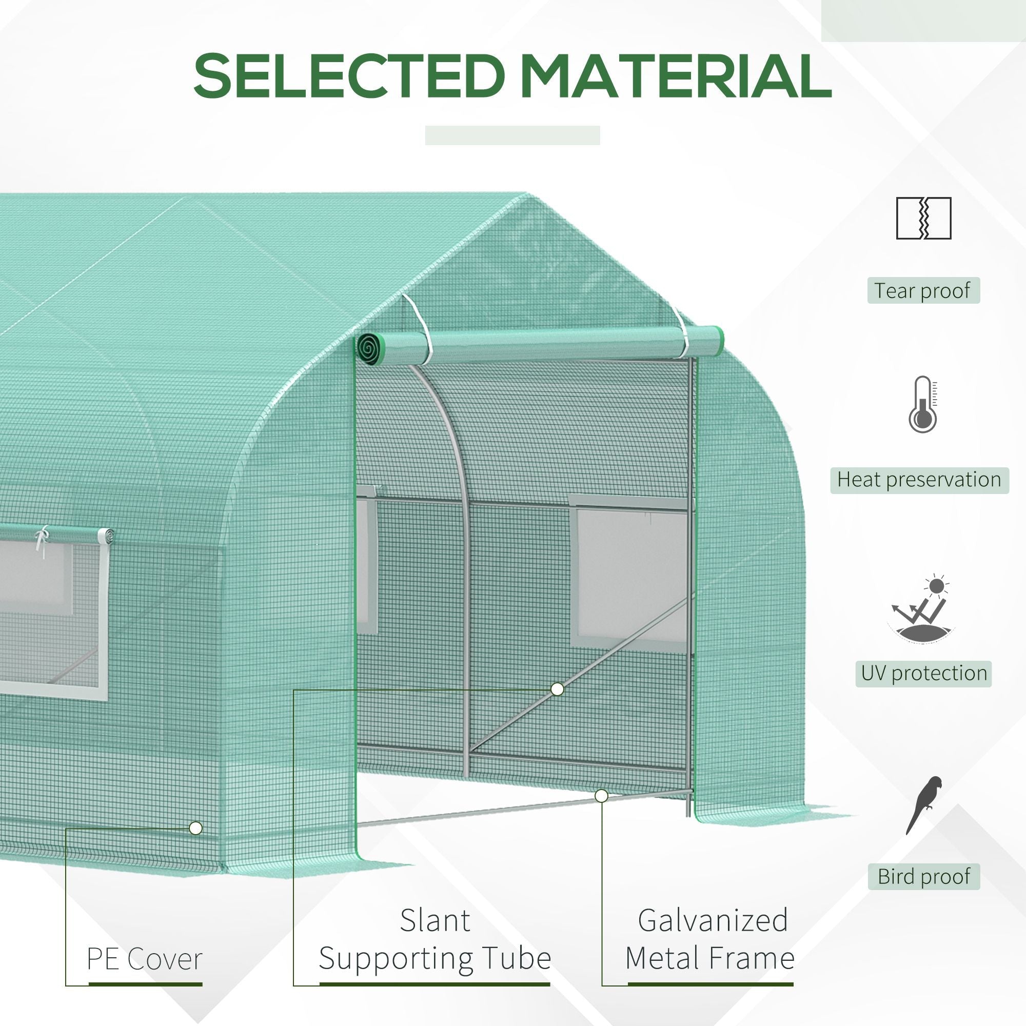 Outsunny 20'x10'x7' Walk-In Steeple Greenhouse Outdoor Backyard Plant Seed Growth Tunnel Warm House Green 