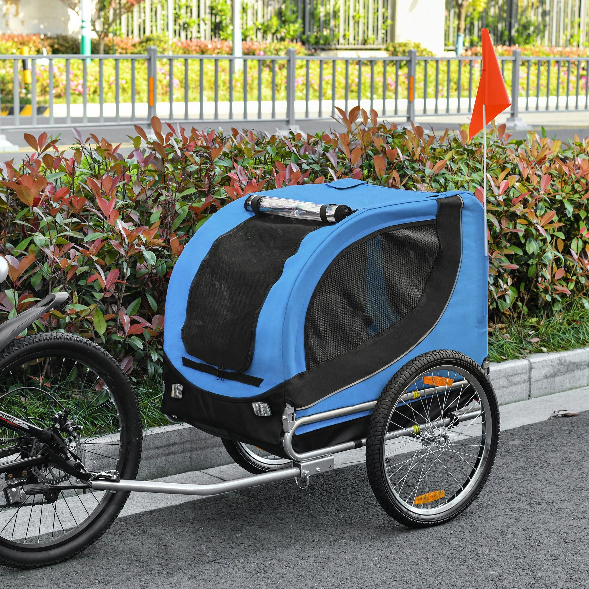 Aosom Foldable Dog Bike Trailer Pet Cart Wagon Safety Anchor Blue 
