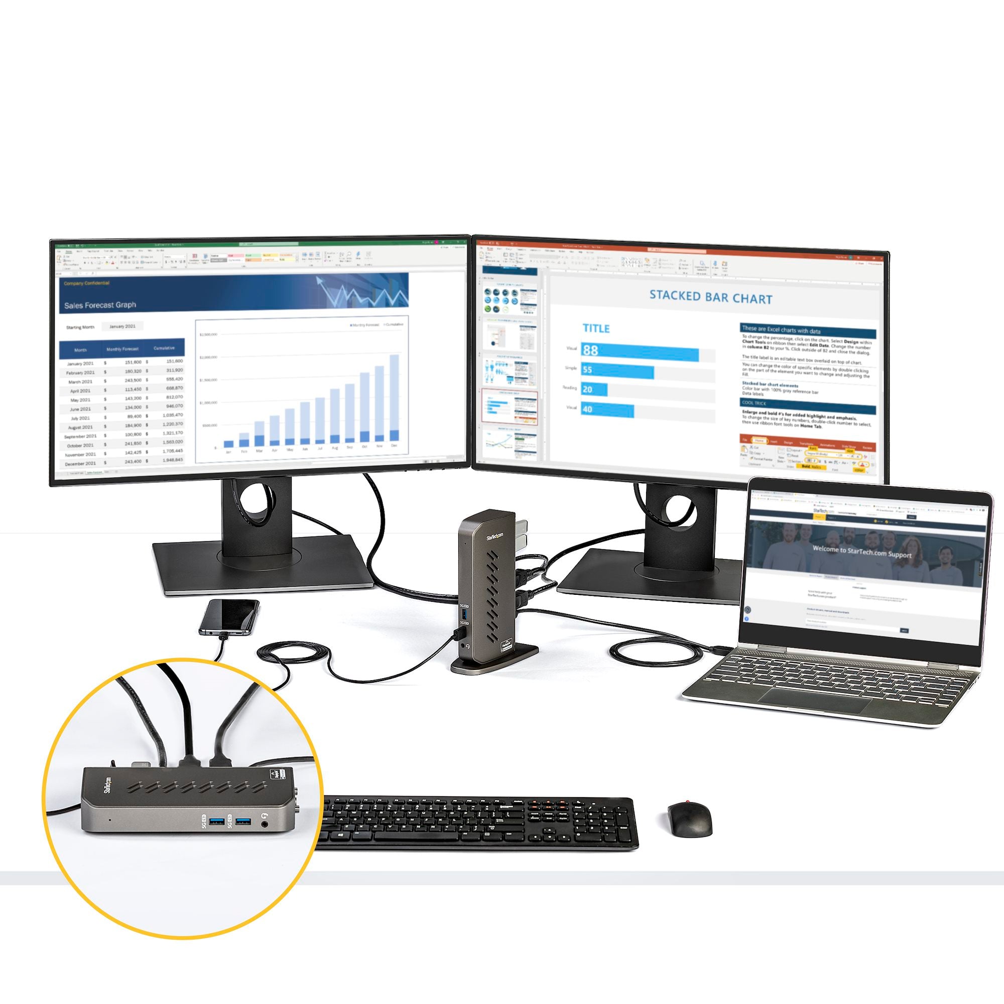 USB-C USB-A Dock - Hybrid Universal USB 3.0 Docking Station for USB-C or USB-A Laptop - Dual Monitor 4K 60Hz HDMI/DisplayPort - 6x USB-A, GbE - USB 3.1/3.2 Gen 1 - Windows/Mac 