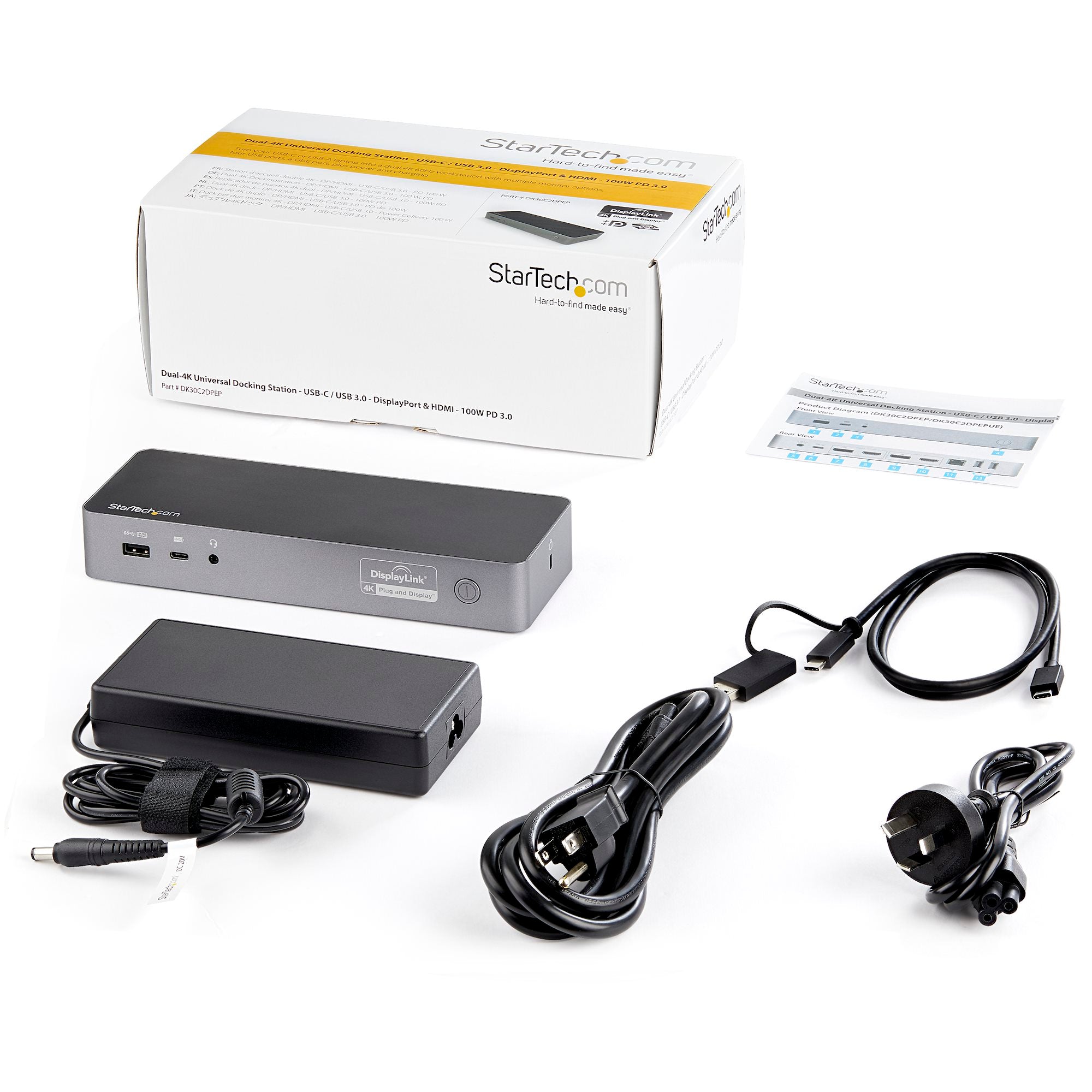 Universal Laptop Docking Station, Hybrid USB-C & USB-A Dock, Dual 4K DP & HDMI, 100W PD, Mac / Windows / Chrome OS, 4x USB 5Gbps Hub, GbE 