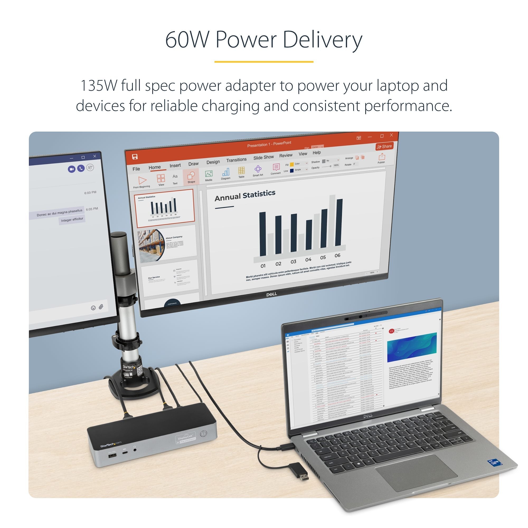Universal Laptop Docking Station, Hybrid USB-C & USB-A Dock, Dual 4K DP & HDMI, 60W PD, Mac / Windows / Chrome OS, 4x USB 5Gbps Hub, GbE 