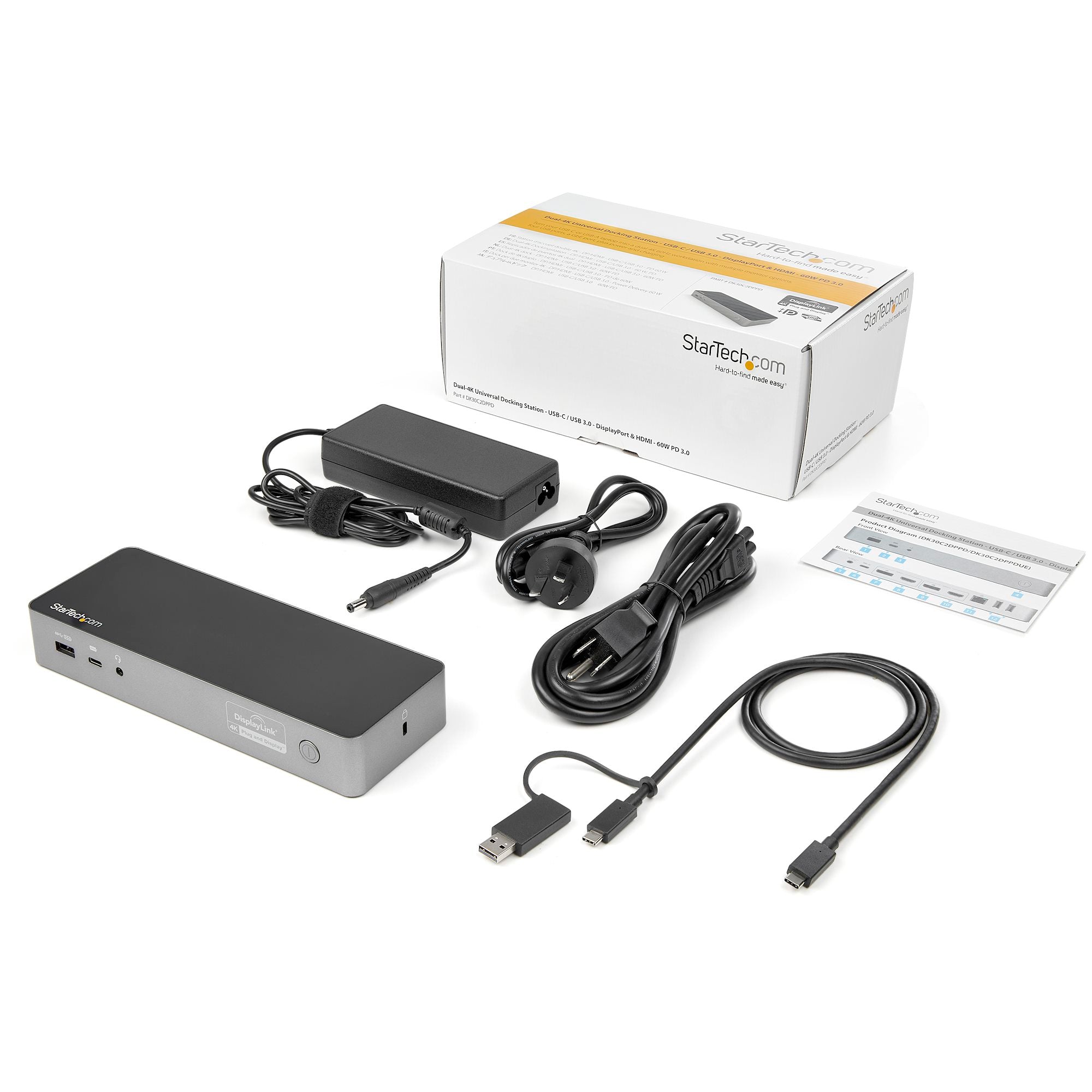 Universal Laptop Docking Station, Hybrid USB-C & USB-A Dock, Dual 4K DP & HDMI, 60W PD, Mac / Windows / Chrome OS, 4x USB 5Gbps Hub, GbE 