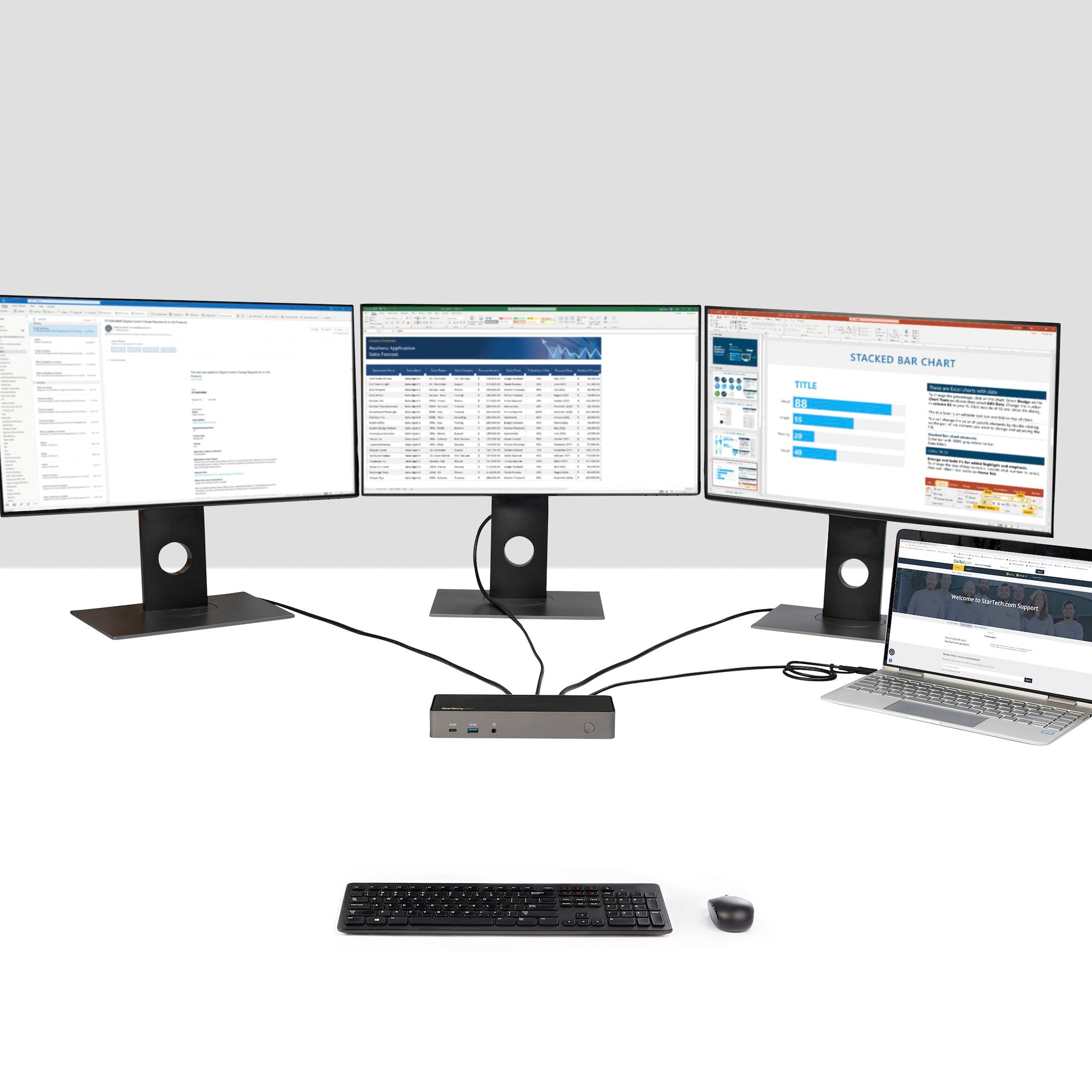 USB-C & USB-A Dock - Hybrid Universal Triple Monitor Laptop Docking Station w/ DisplayPort & HDMI 4K 60Hz - 85W Power Delivery, 6x USB Hub, GbE, Audio - USB 3.1 Gen 2 10Gbps - TAA 