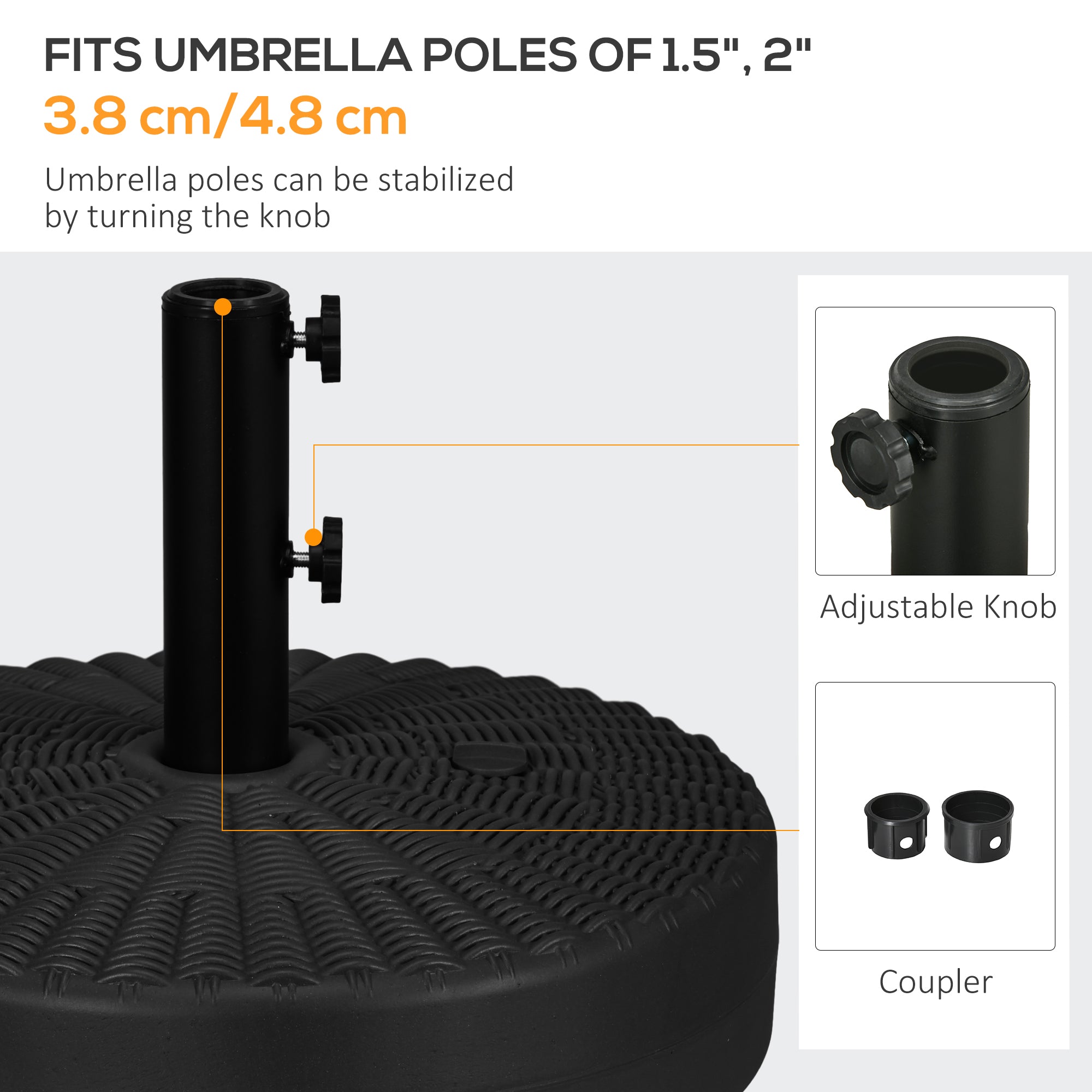 Outsunny Sturdy Stability: Round Umbrella Base Heavy Duty Fillable Stand for Patio Outdoor Steel Pole Holder, Black Finish 