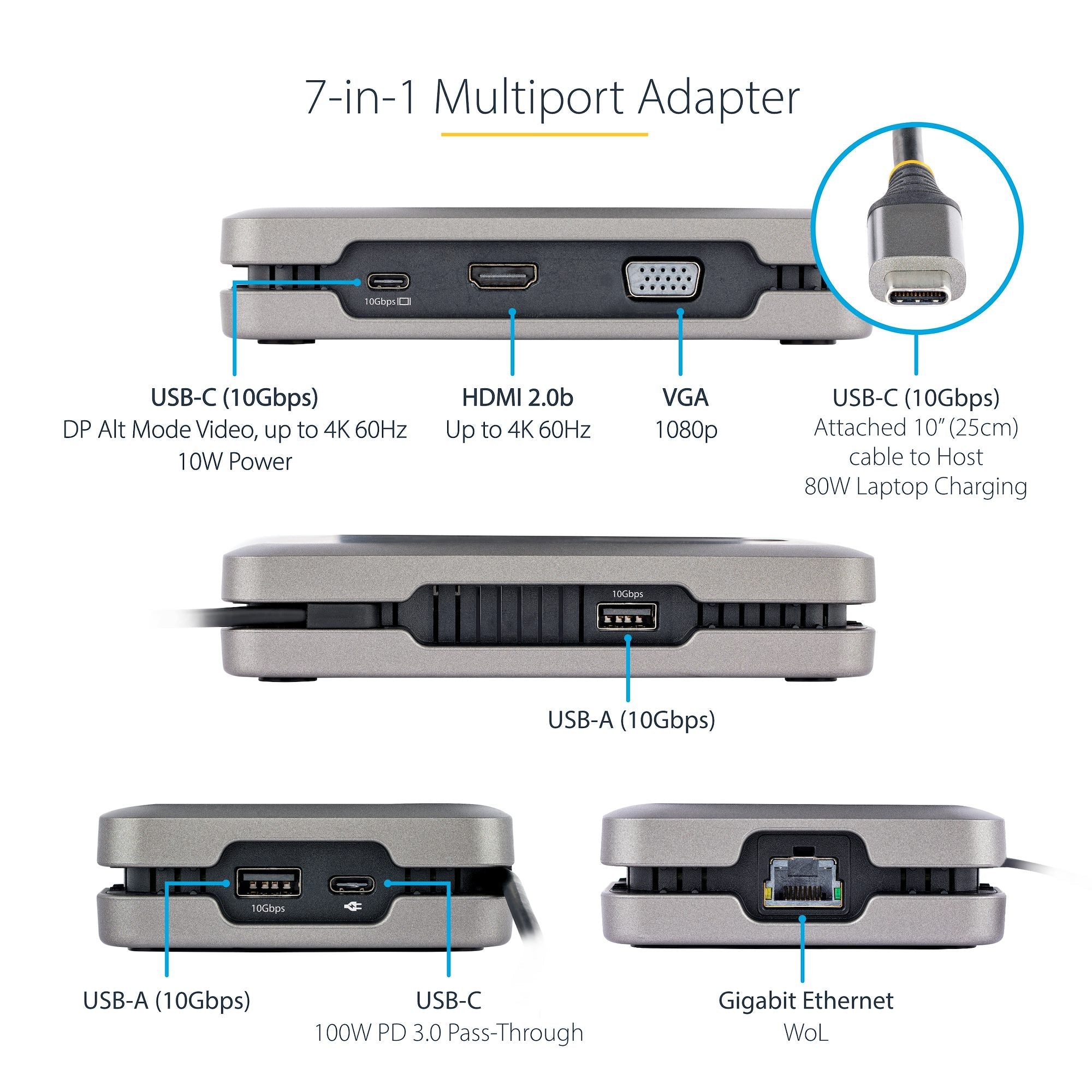 USB-C Dual Monitor Multiport Adapter up to 4K 60Hz USB-C DP Alt Mode Video Output & HDMI 2.0, or 1080p VGA, 100W PD Pass-Through, USB Type C Mini Dock, USB-C Docking Station, MST Hub - TAA 