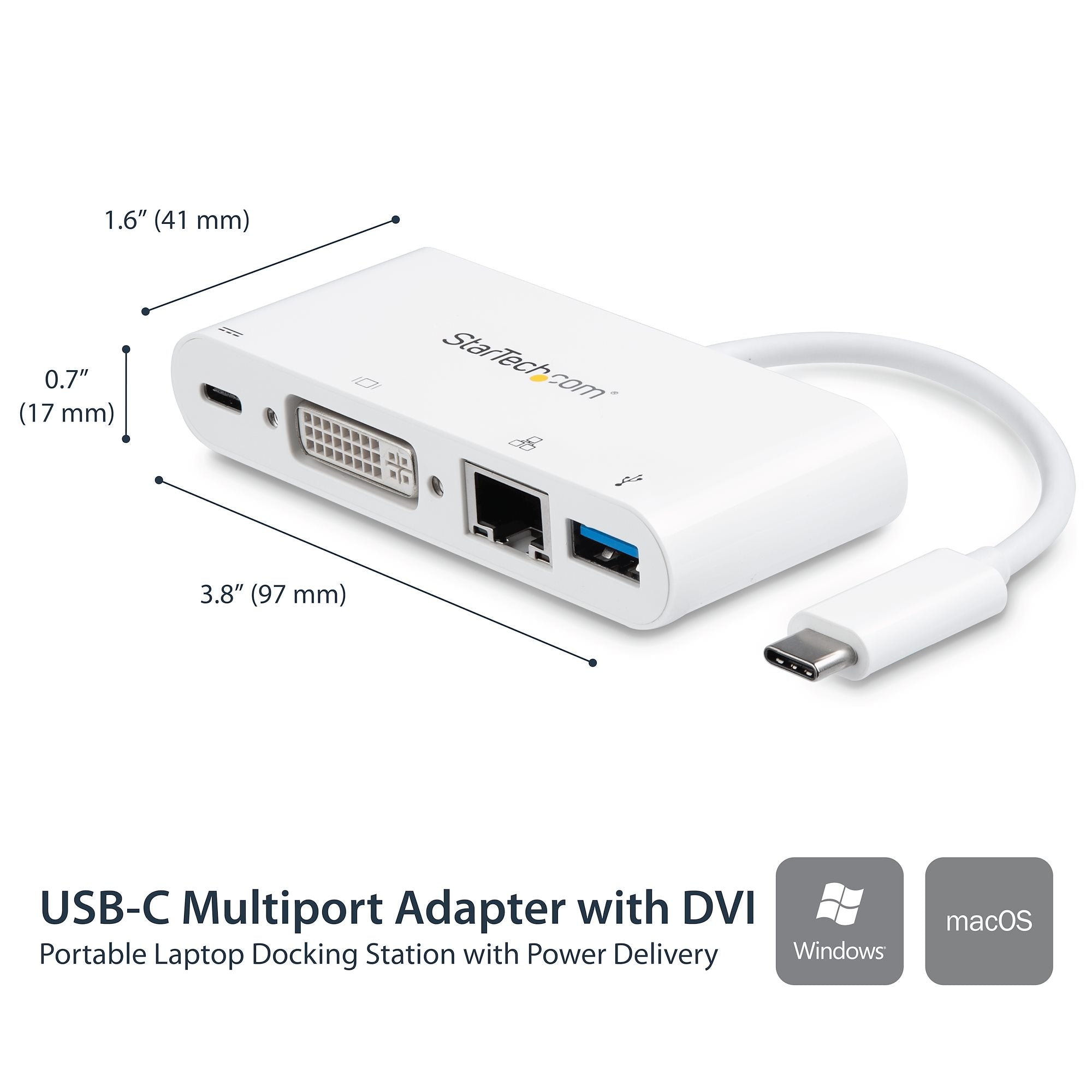 USB C Multiport Adapter - USB-C to DVI-D (Digital) Video Adapter with 60W Power Delivery Passthrough Charging, GbE, USB-A - Portable USB Type-C/Thunderbolt 3 Mini Laptop Dock 