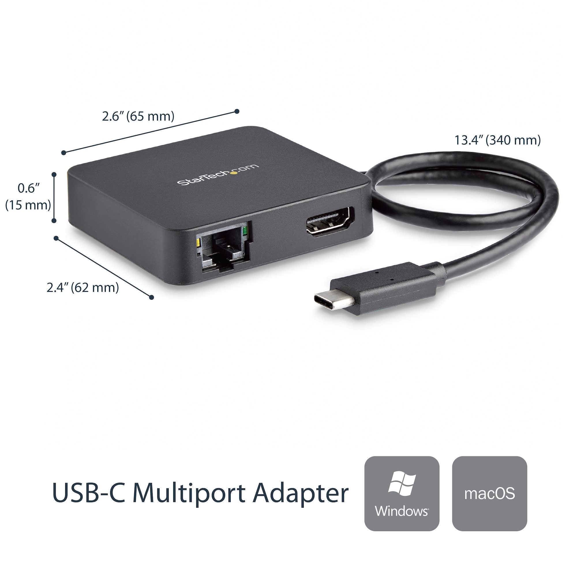 USB C Multiport Adapter - Portable USB-C Mini Dock 4K HDMI Video - Gigabit Ethernet, USB 3.0 Hub (1x USB-A 1x USB-C) - USB Type-C Multiport Adapter - Thunderbolt 3 Compatible - TAA 