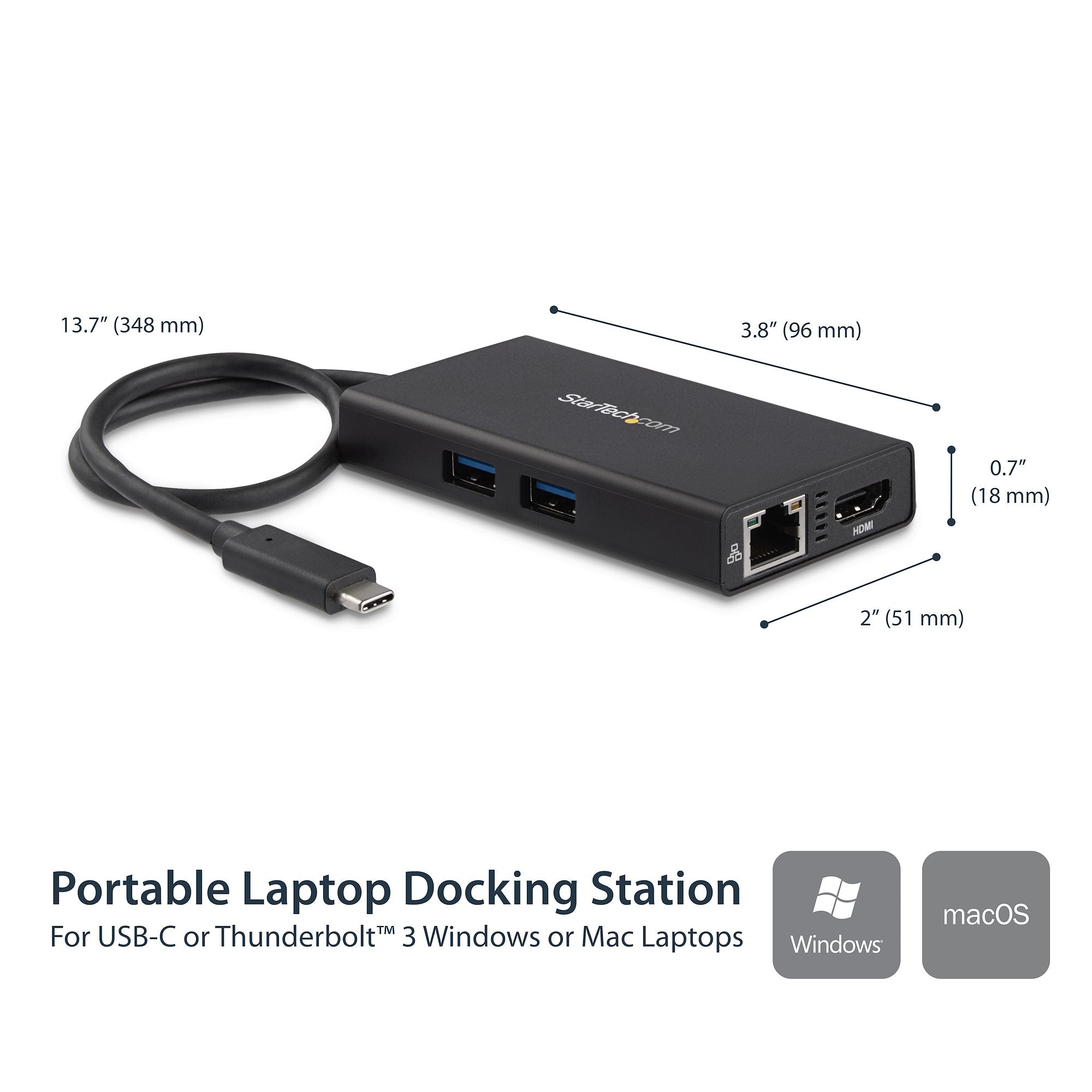 USB-C Multiport Adapter - USB-C Travel Docking Station with 4K HDMI - 60W Power Delivery Pass-Through, GbE, 2pt USB-A 3.0 Hub - Portable Mini USB Type-C Dock for Laptop - TAA 