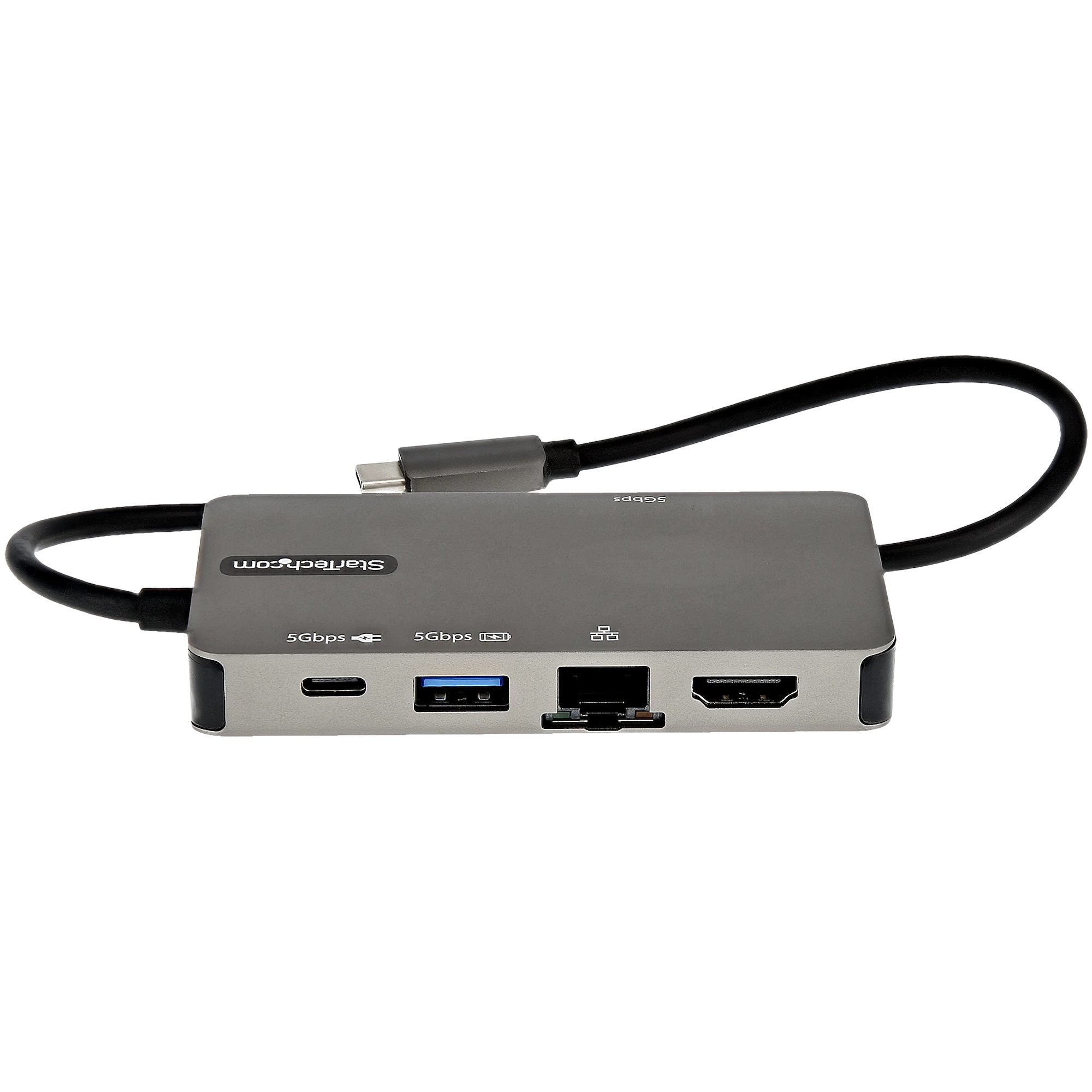 USB-C Multiport Adapter - USB-C to 4K 30Hz HDMI or 1080p VGA - USB Type-C Mini Dock w/ 100W Power Delivery Passthrough, 3-Port USB Hub 5Gbps, GbE - 12" (30cm) Attached Cable 