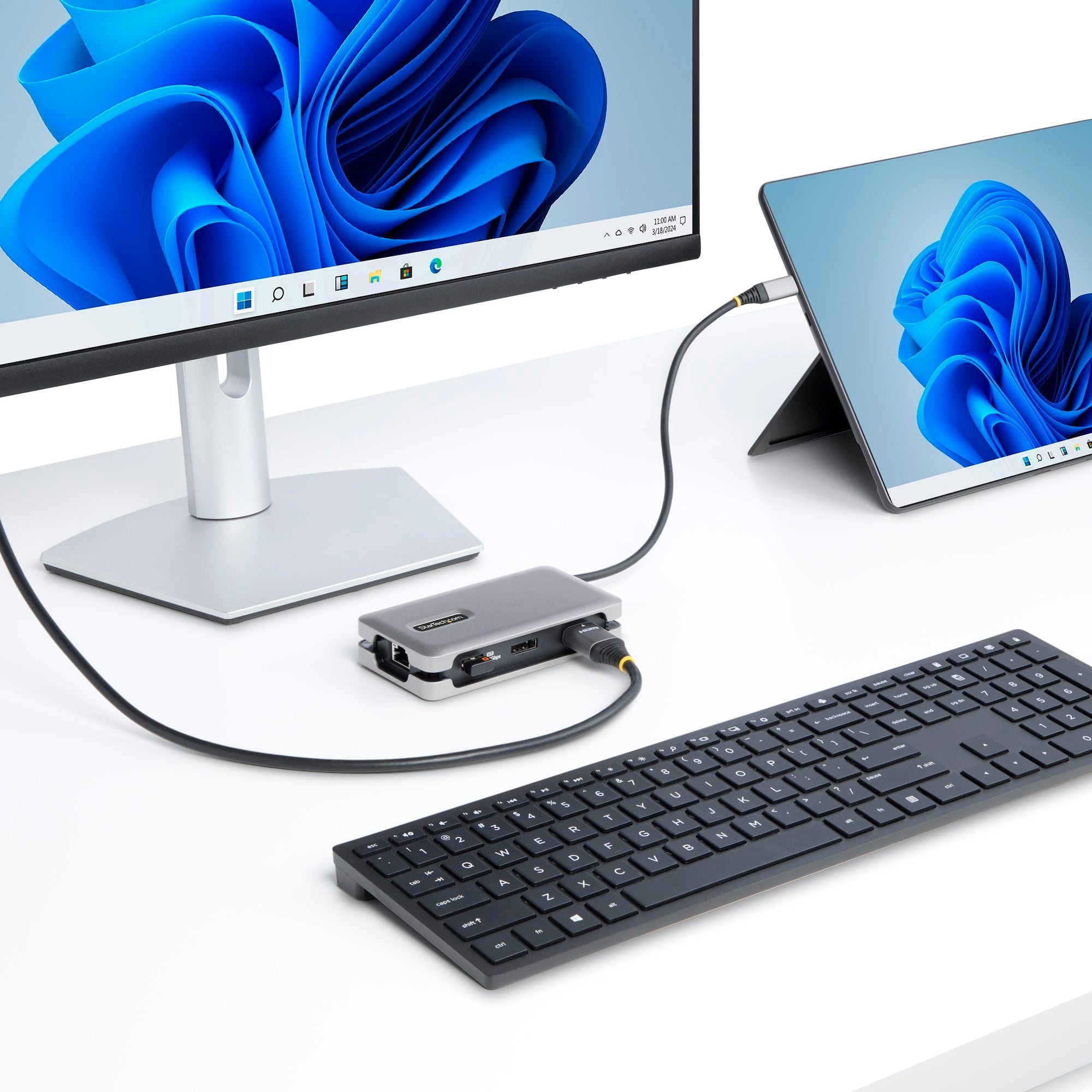 USB-C Multiport Adapter - 4K 60Hz HDMI/DP - 3-Port USB Hub - 100W Power Delivery Pass-Through - GbE - Travel Mini Docking Station w/ Charging - 1ft/30cm Wrap-Around Cable 