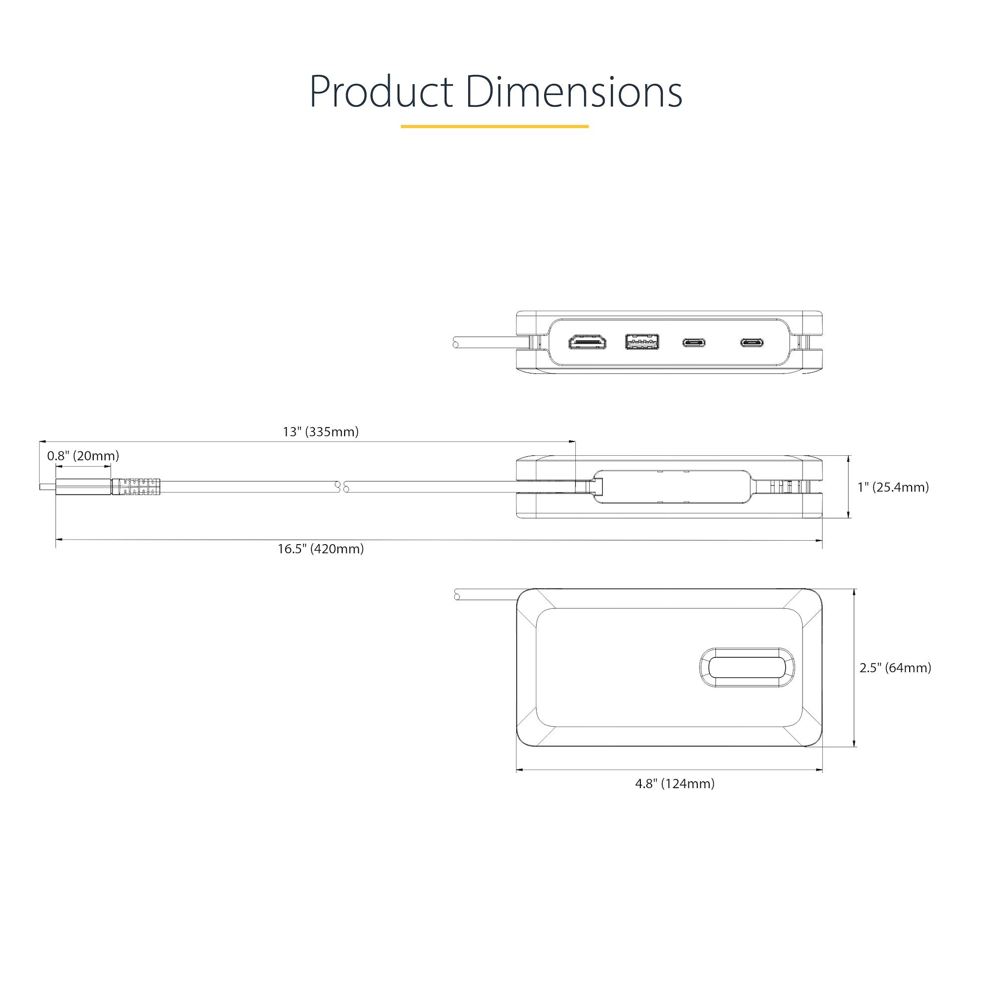 USB-C Multiport Adapter, 4K 60Hz HDMI 2.0b, HDR, USB 3.2 Gen 2 10Gbps Hub (2xUSB-C, 1xUSB-A), 100W PD Pass-Through, Mini Travel Dock, 12"/30cm Cable, Laptop Docking Station 