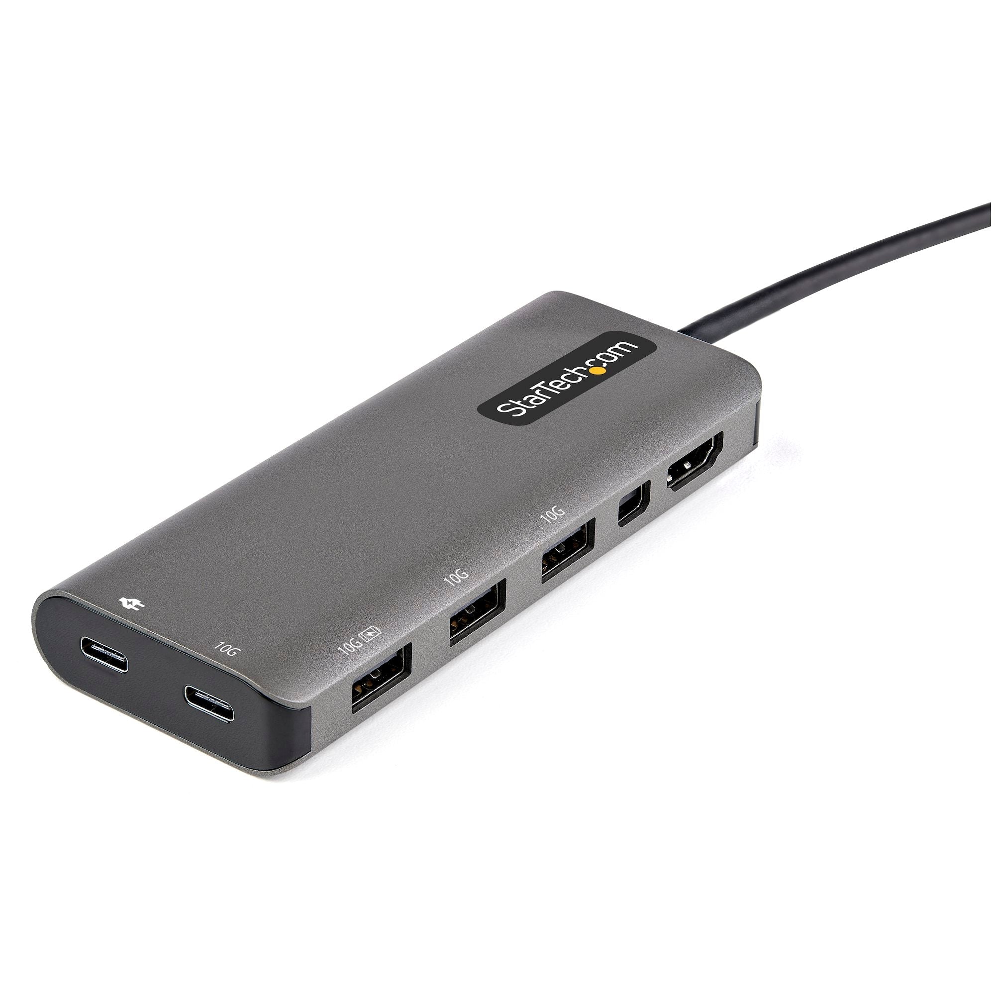 USB C Multiport Adapter - USB-C to HDMI or Mini DisplayPort 4K 60Hz, 100W Power Delivery Pass-Through, 4-Port 10Gbps USB Hub - USB Type-C Mini Dock - w/ 12" Attached Cable 