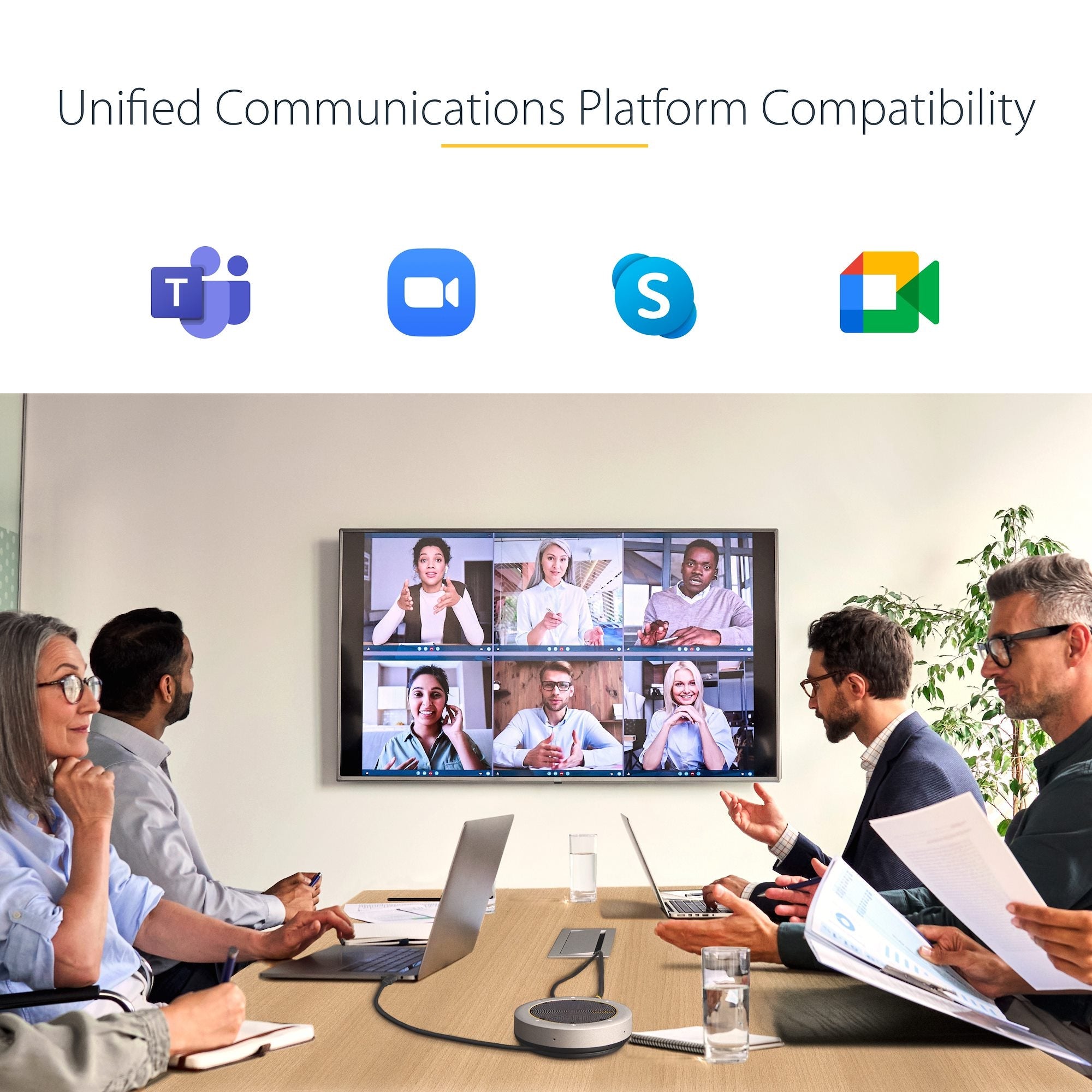 USB-C Speakerphone Docking Station, Mini Portable Conference Speaker and Audio Dock, USB-C to VGA/4K HDMI, 2x USB-A Hub, Mic/Speaker, Teams/Zoom/Softphone Speakerphone 