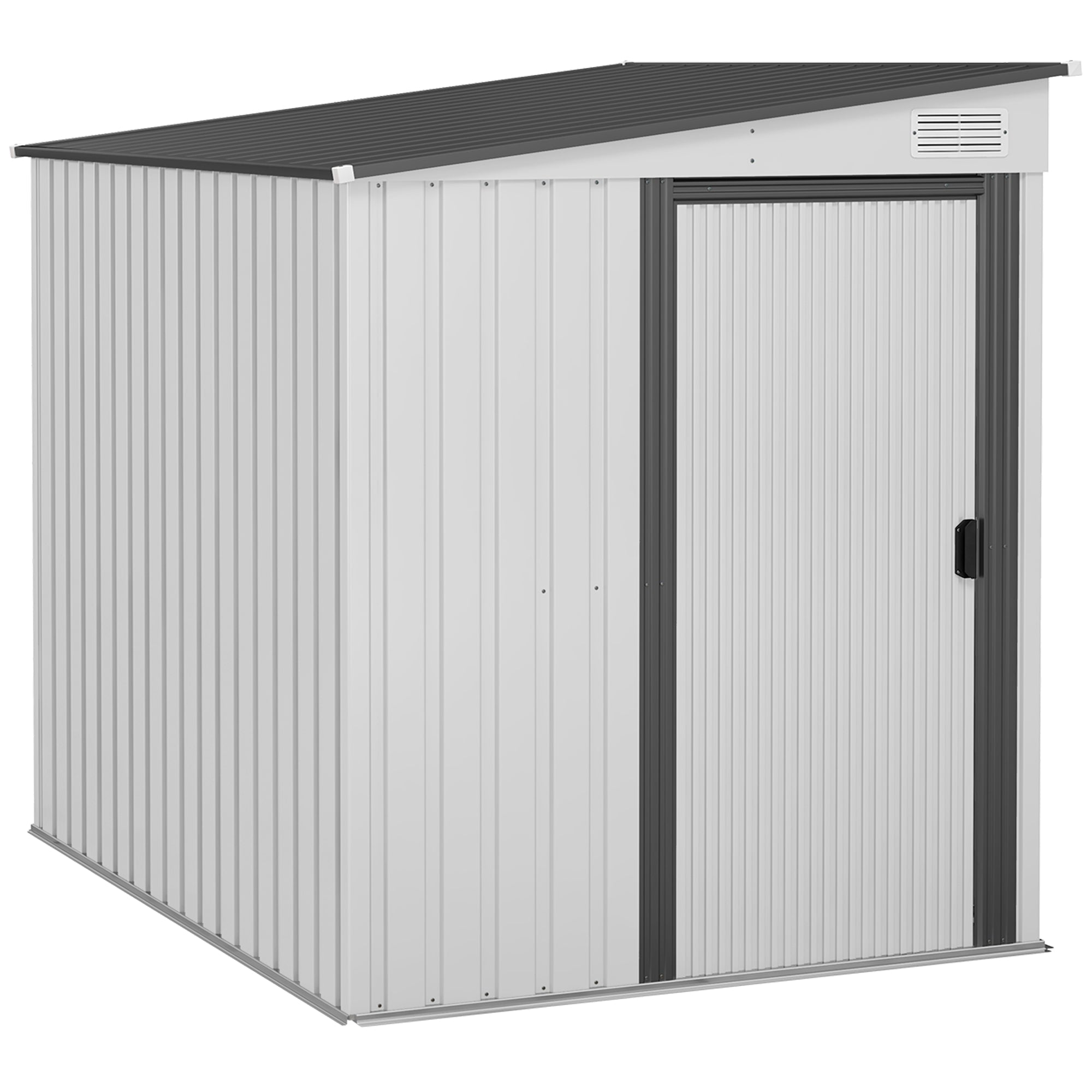 Outsunny 5'x7' Lean-To Metal Garden Shed: Galvanized Storage with Sliding Door, Foundation in Grey Color 