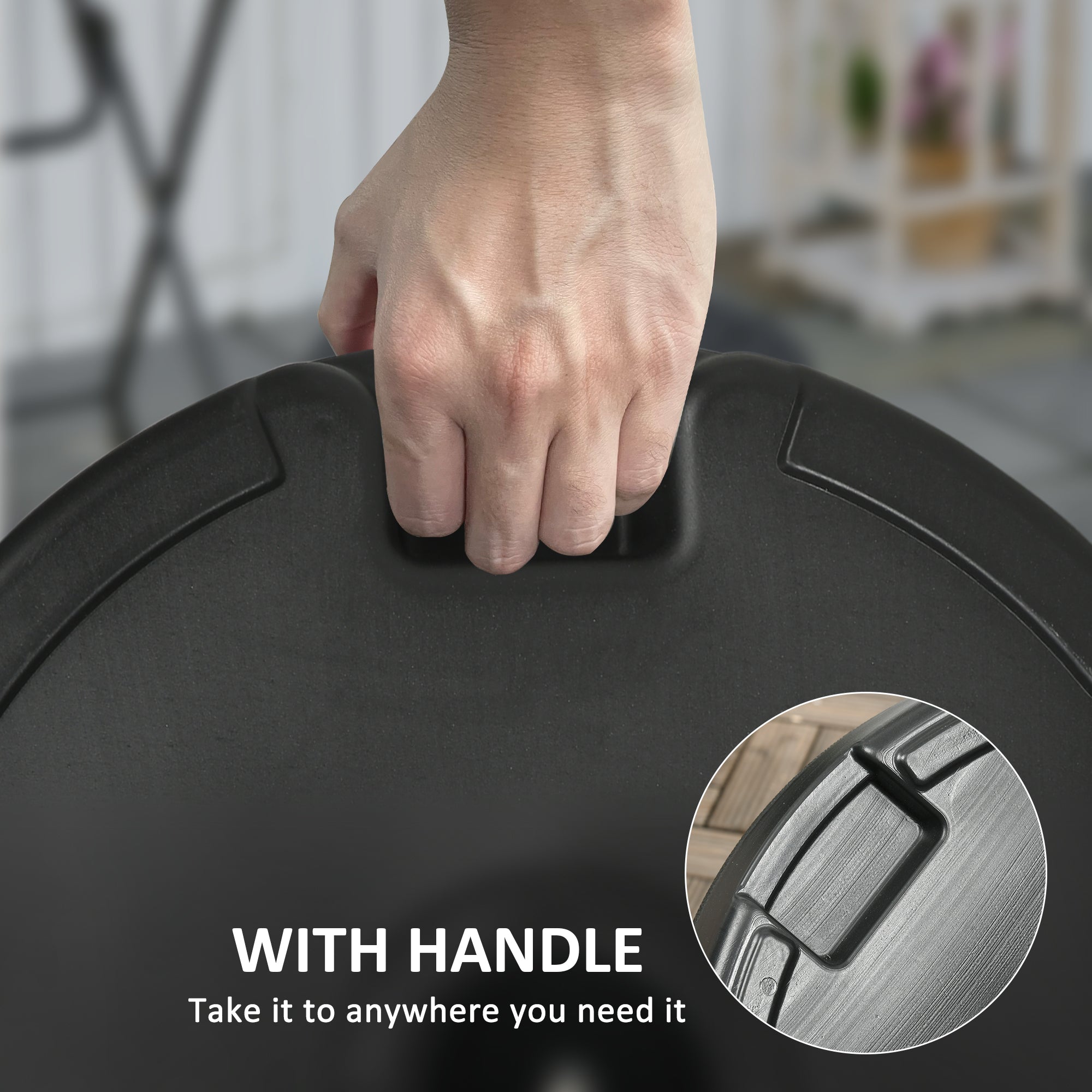 Outsunny Patio Umbrella Base with Handle, Heavy Duty Round Umbrella Stand, Garden Umbrella Holder for 1.5", 1.9" Poles, Black 