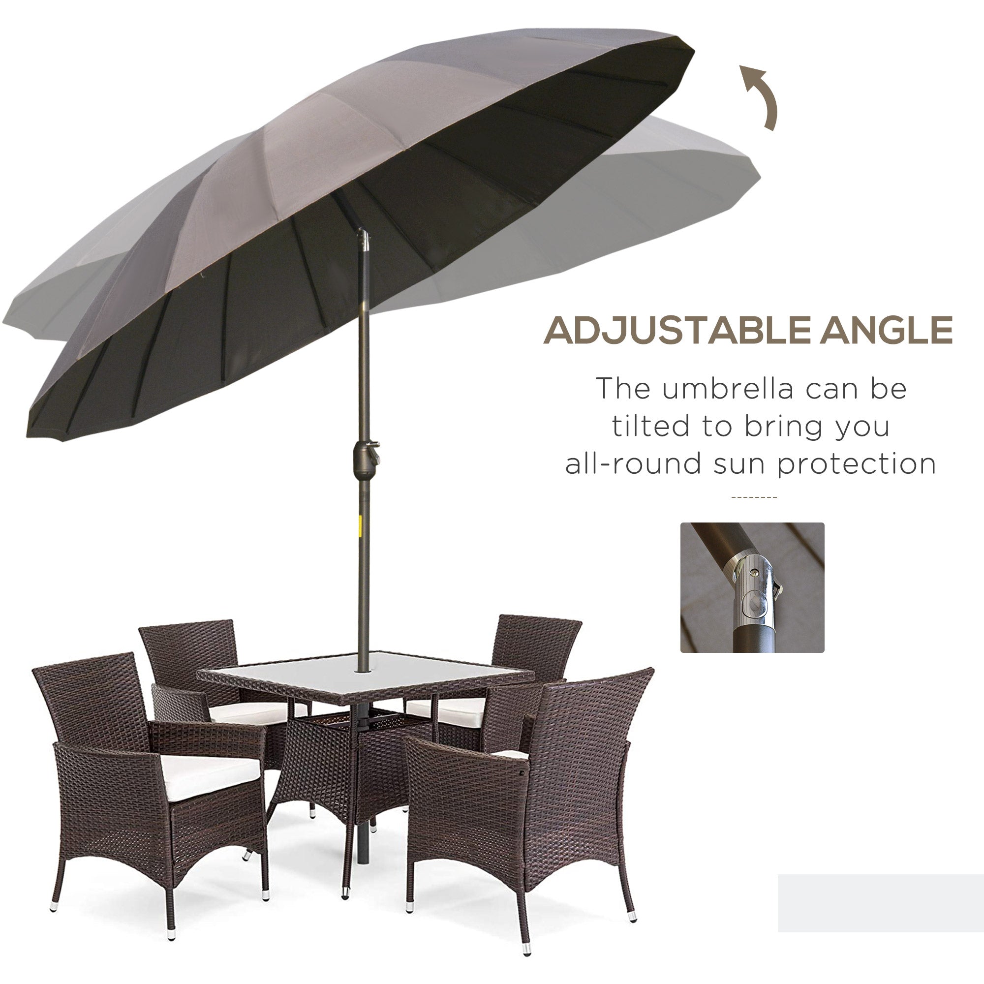 Outsunny 8ft Shanghai Garden Parasol Umbrella with Crank & Tilt, Adjustable Outdoor Sun Shade, Dark Grey 