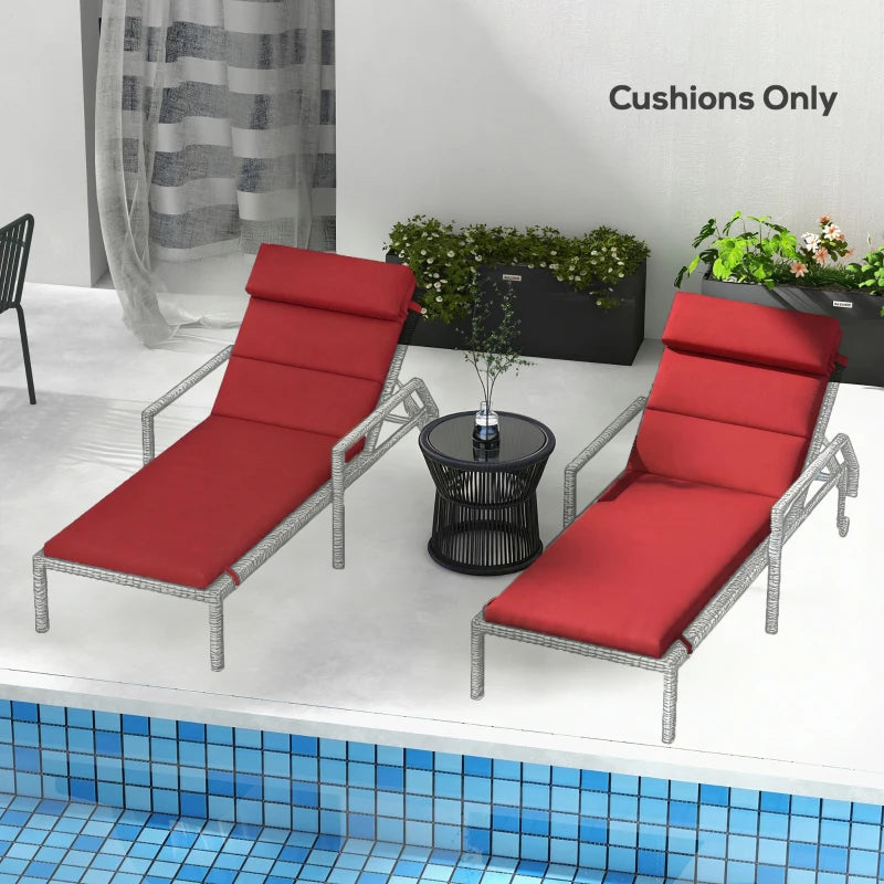 Patio Chaise Lounge Chair Cushions Replacement Sun Lounger Pads with Headrest and Ties, Set of 2, Wine Red