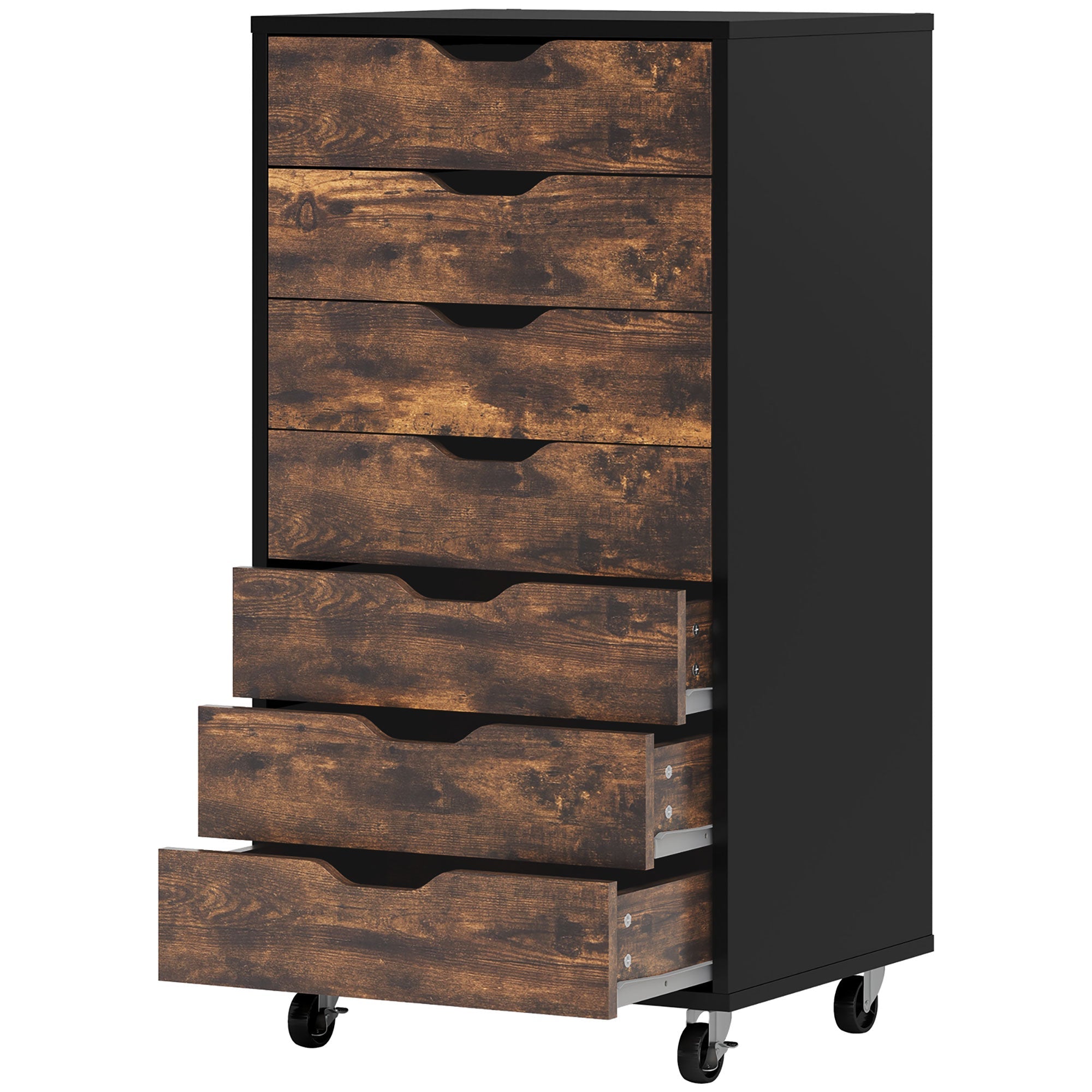 Vinsetto 7-drawer Vertical File Cabinet for Home Office, Storage Cabinet with Wheels, 18.7"x15.6"x35.4", Rustic Brown 
