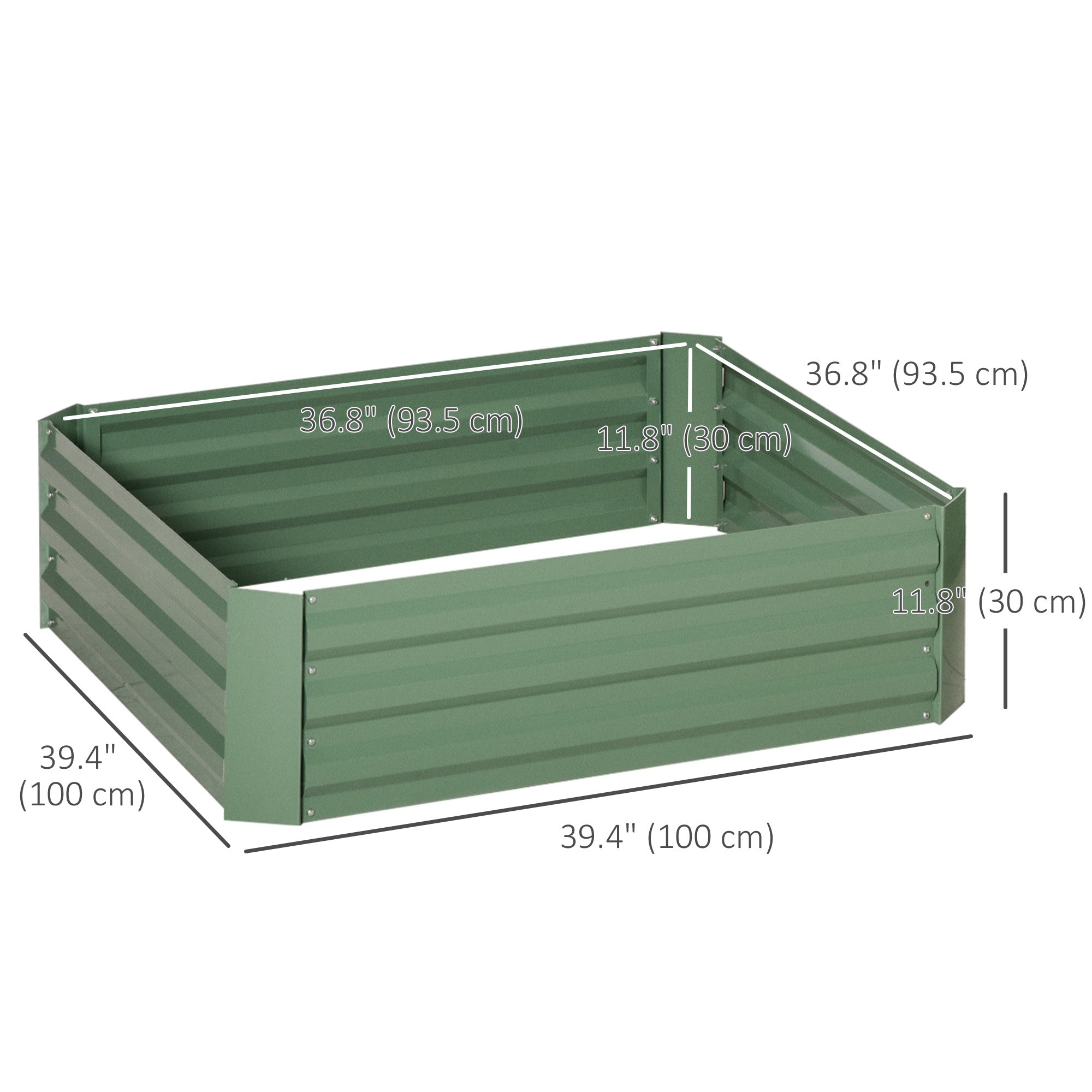 Outsunny 39"x39"x12" Set of 2 Raised Garden Bed, Elevated Planter Box with Galvanized Steel Frame, Green 