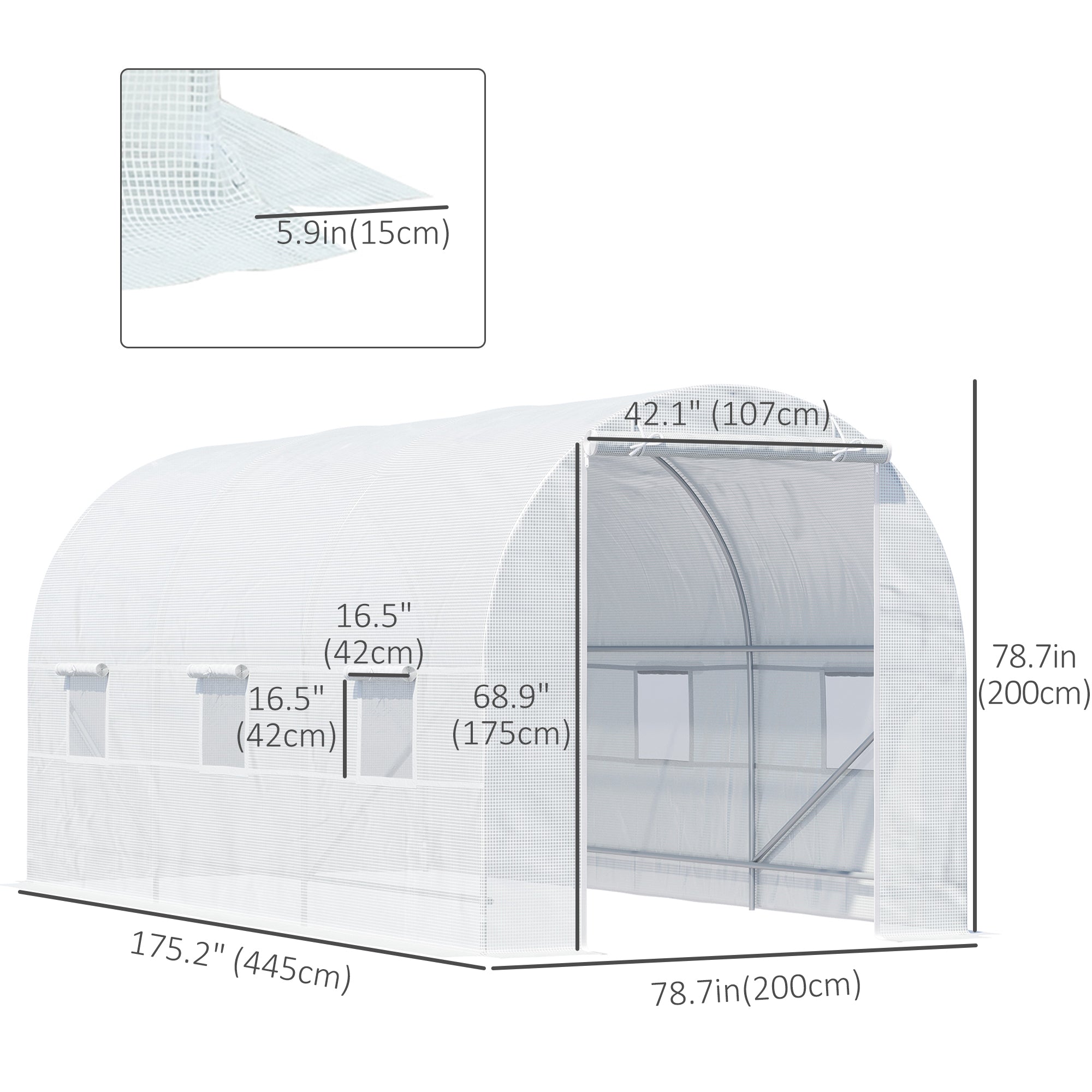 Outsunny Portable Walk-in Tunnel Greenhouse 14.8x6.6x6.6ft with Door and Ventilation Window for Garden Plant Growing White 
