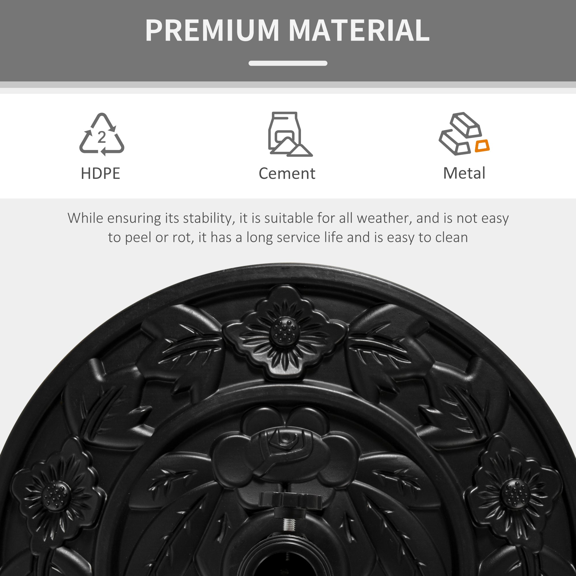 Outsunny Umbrella Base: 20lb Heavy Duty Half Round Concrete Stand for Market Umbrellas Black 