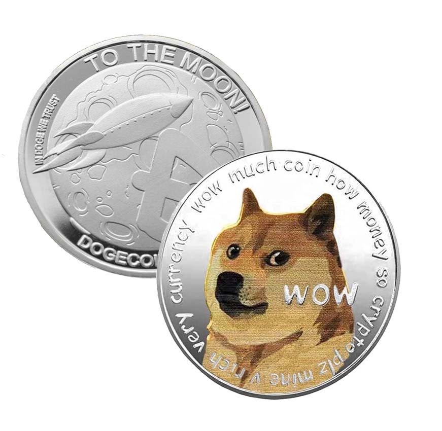 Dogecoin Coin To The Moon - Silver Metal Physical Blockchain Cryptocurrency Collectible Coin 