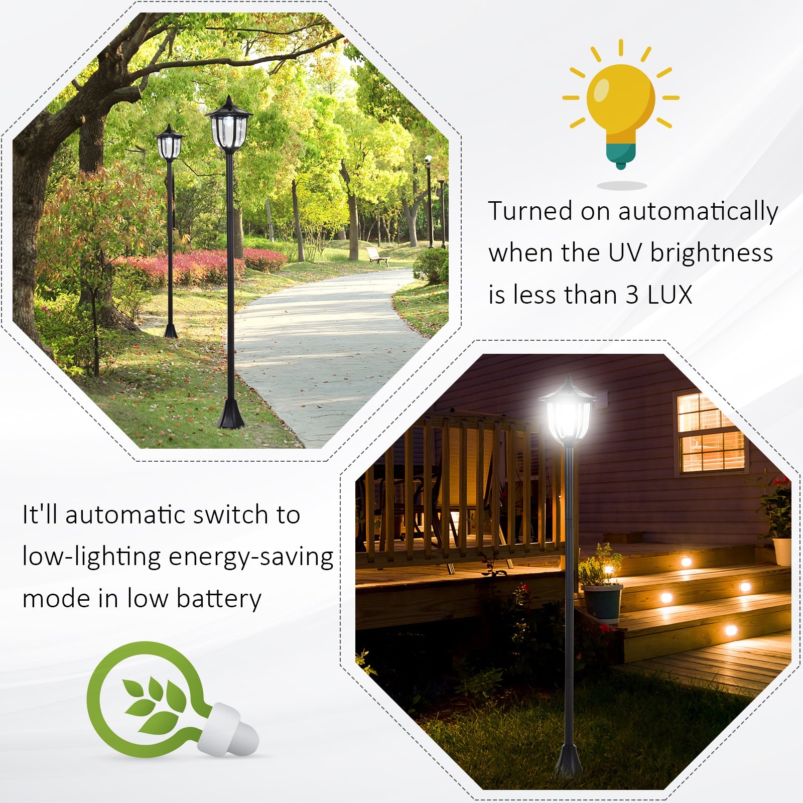 Outsunny Solar LED Torch Lights, Outdoor Garden Lighting, Water-Resistant, Automatic On/Off, 6-8 Hours 