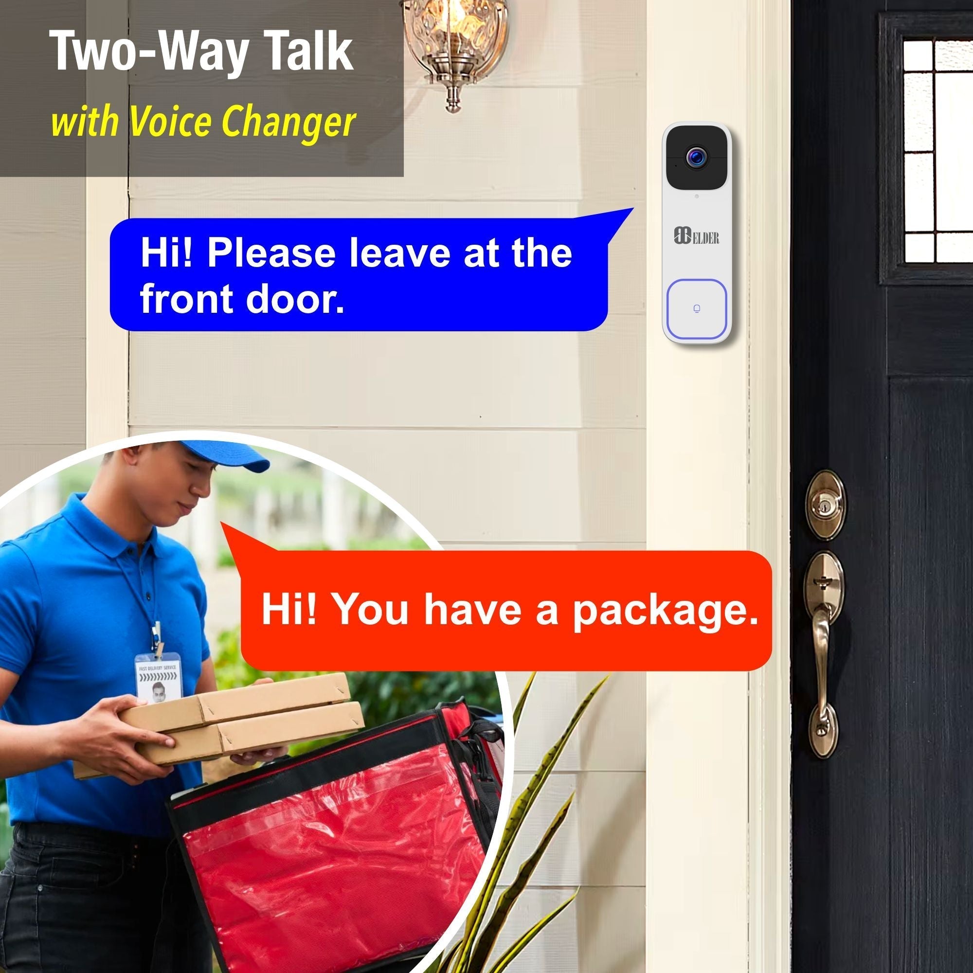 Elder Doorbell Camera 2K Wireless 64GB WiFi Battery-Operated & Chime, Smart Home AI Person & Package Detection & DIY Video Doorbell, Works with Google Assistant & Alexa 