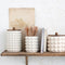 Dots Canister Set of 2 – Stoneware with Crackle Glaze & Acacia Wood Lids, Textured Vintage Kitchen Storage