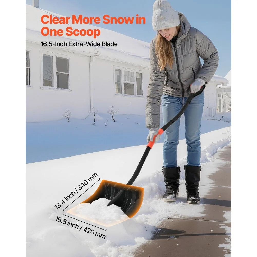 17-Inch Plastic Snow Shovel with Aluminum Blade and D-Shaped Handles