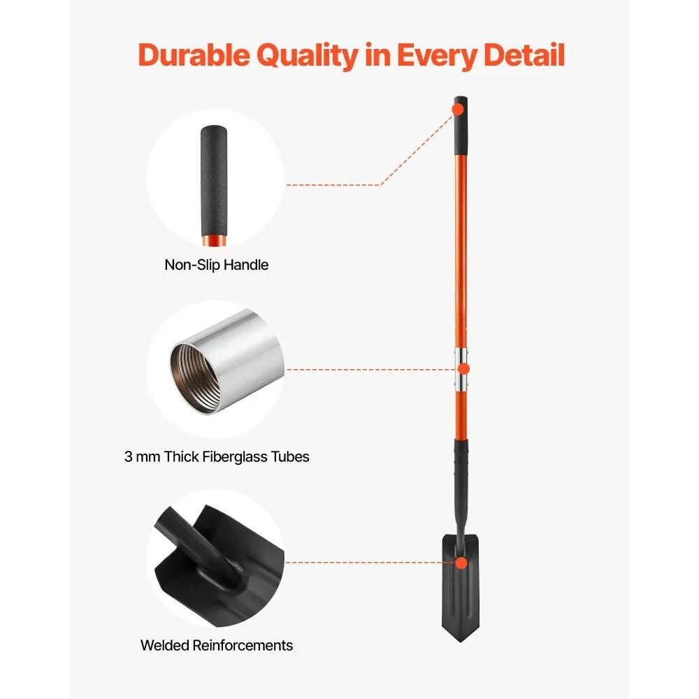 56-Inch Trenching Shovel with 4-Inch Blade, Fiberglass Handle and Non-Slip Grip